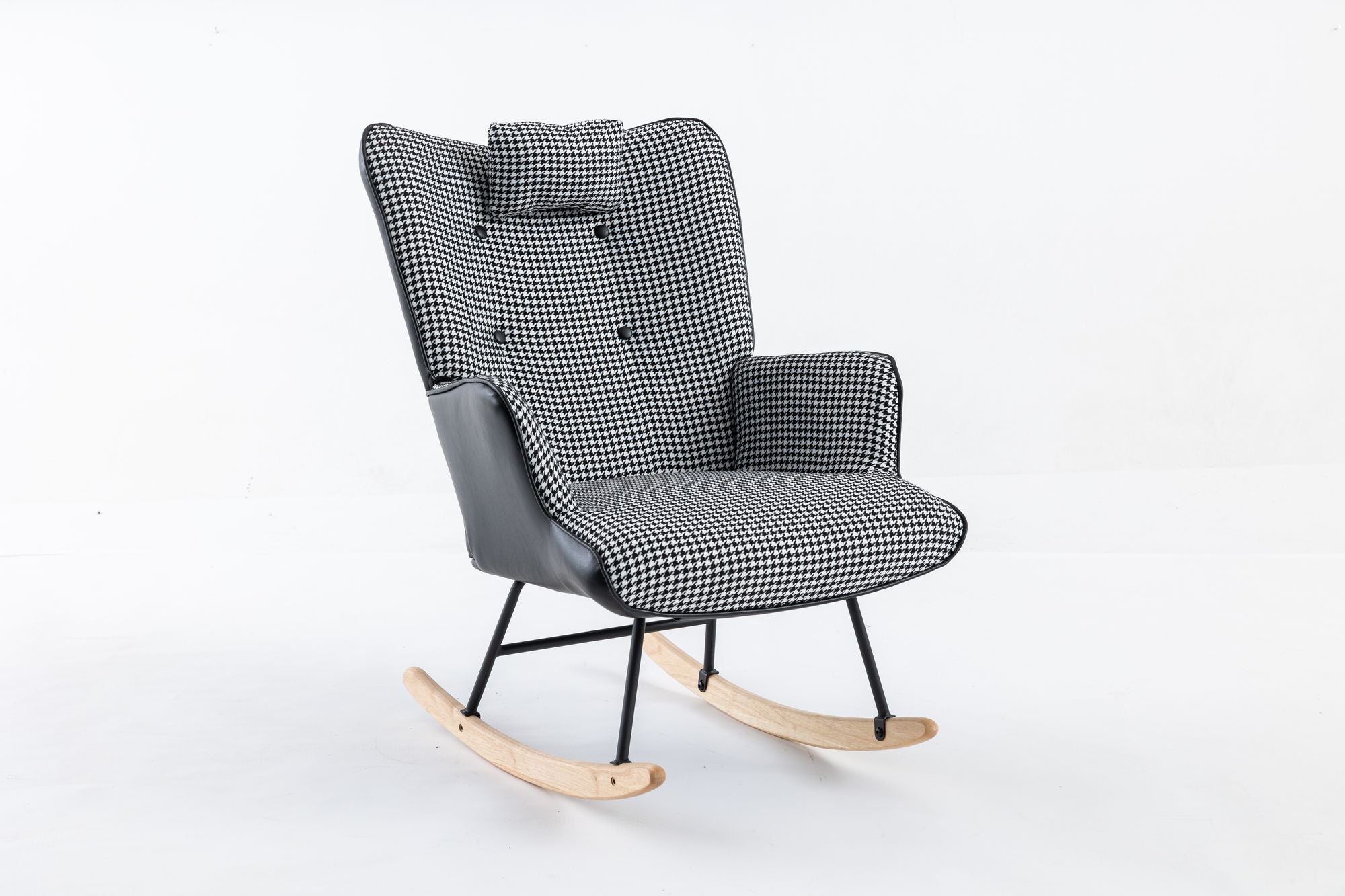 35.5 inch Rocking Chair, Soft Houndstooth Fabric Leather Fabric Rocking Chair for Nursery, Comfy Wingback Glider Rocker with Safe Solid Wood Base for Living Room Bedroom Balcony