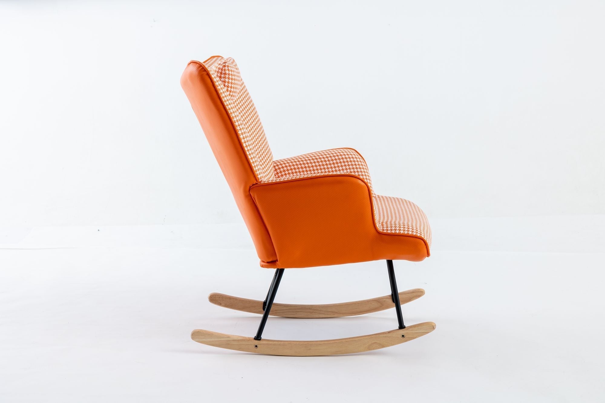 35.5 inch Rocking Chair, Soft Houndstooth Fabric Leather Fabric Rocking Chair for Nursery, Comfy Wingback Glider Rocker with Safe Solid Wood Base for Living Room Bedroom Balcony