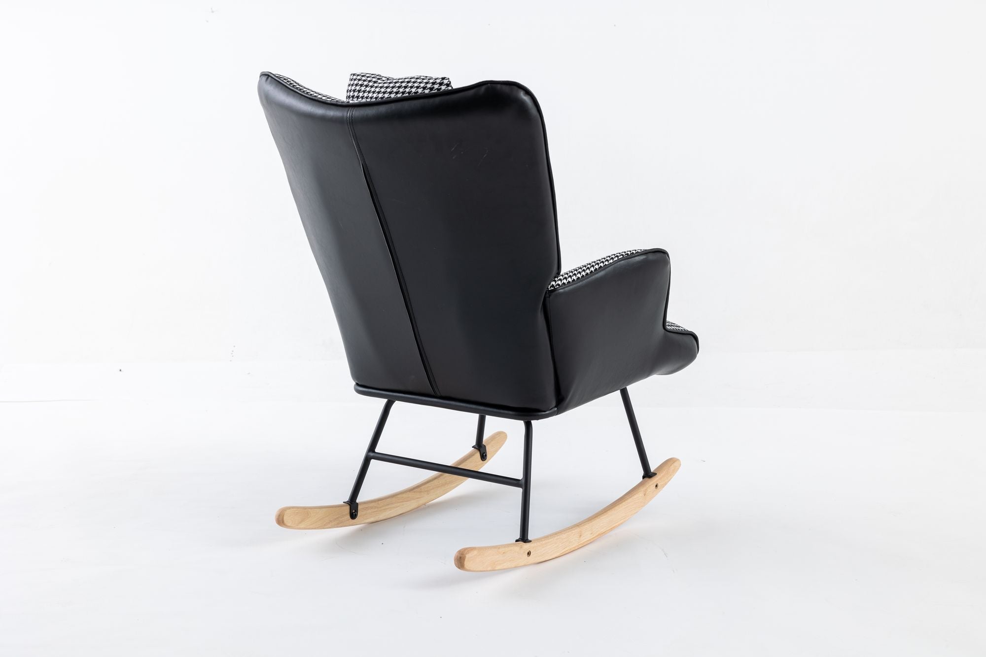 35.5 inch Rocking Chair, Soft Houndstooth Fabric Leather Fabric Rocking Chair for Nursery, Comfy Wingback Glider Rocker with Safe Solid Wood Base for Living Room Bedroom Balcony