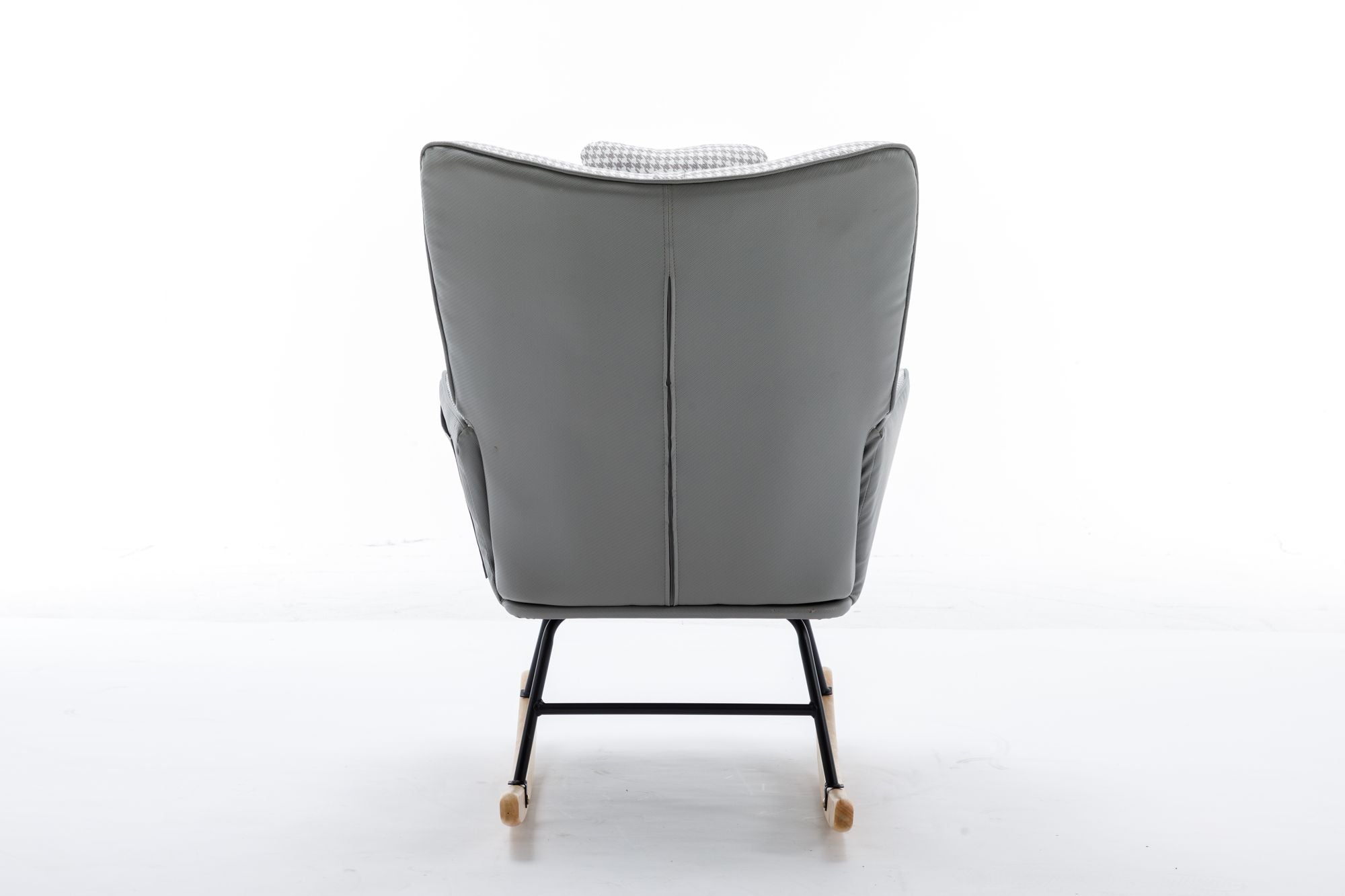 35.5 inch Rocking Chair, Soft Houndstooth Fabric Leather Fabric Rocking Chair for Nursery, Comfy Wingback Glider Rocker with Safe Solid Wood Base for Living Room Bedroom Balcony