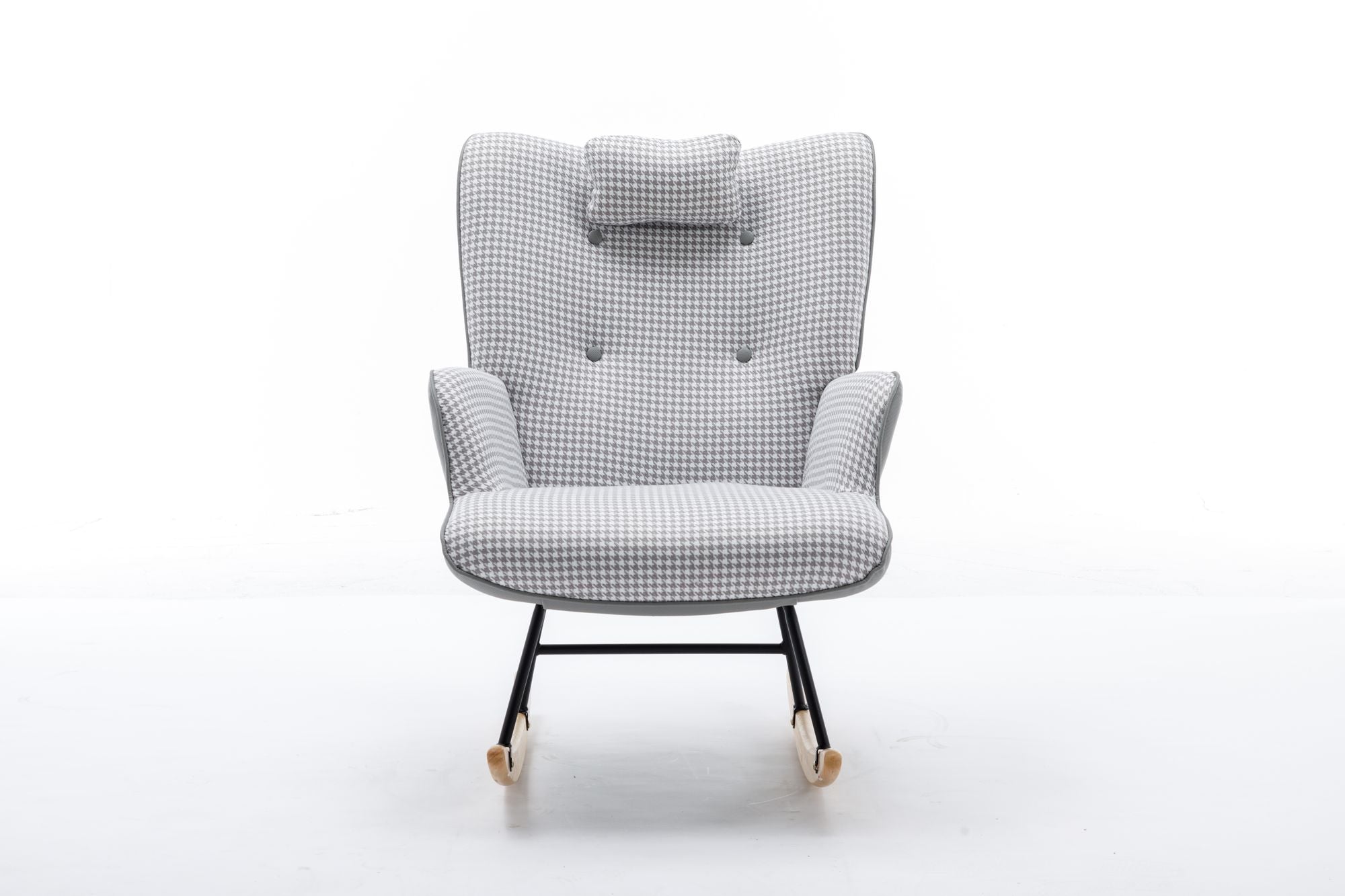35.5 inch Rocking Chair, Soft Houndstooth Fabric Leather Fabric Rocking Chair for Nursery, Comfy Wingback Glider Rocker with Safe Solid Wood Base for Living Room Bedroom Balcony