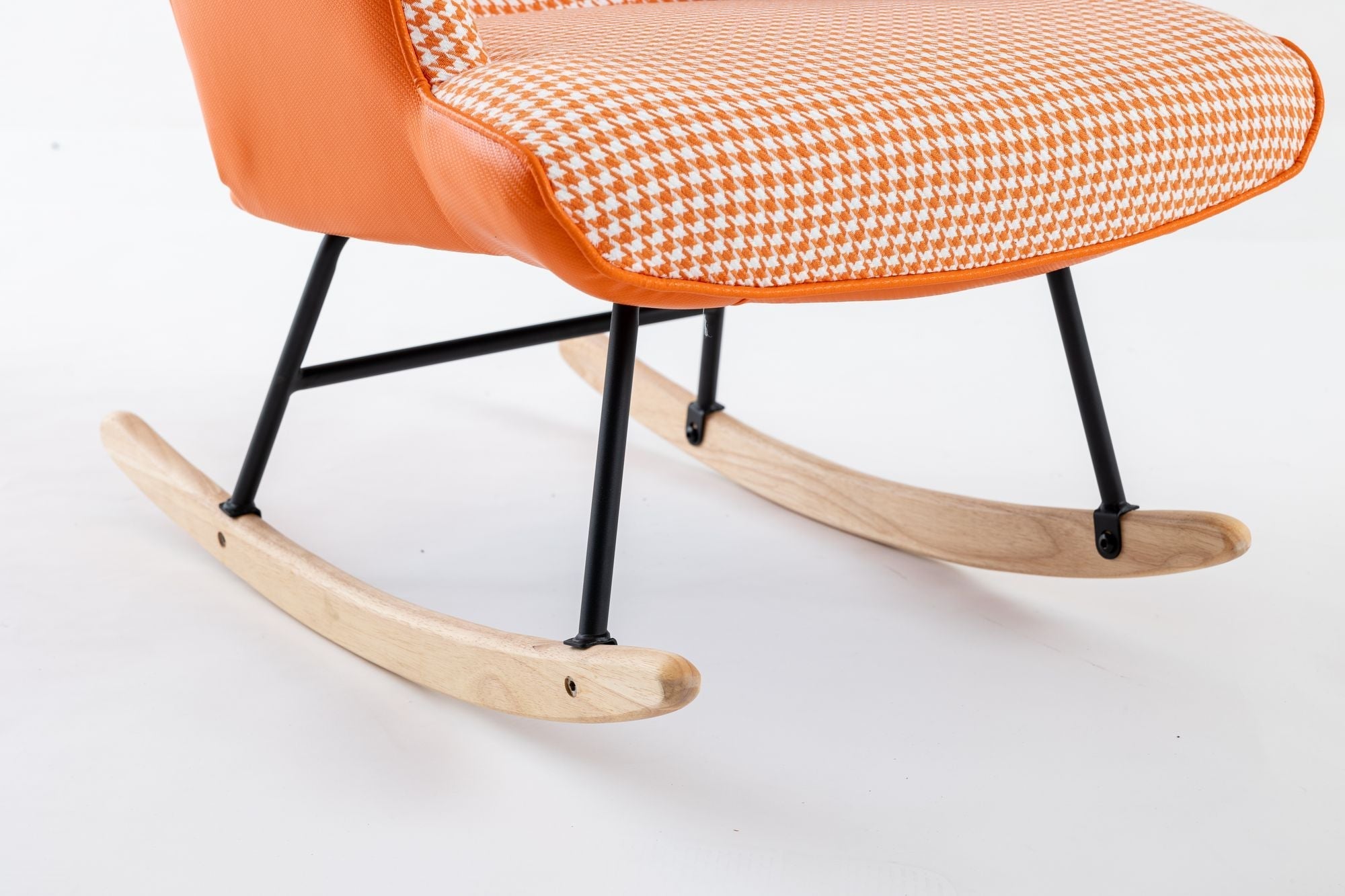 35.5 inch Rocking Chair, Soft Houndstooth Fabric Leather Fabric Rocking Chair for Nursery, Comfy Wingback Glider Rocker with Safe Solid Wood Base for Living Room Bedroom Balcony