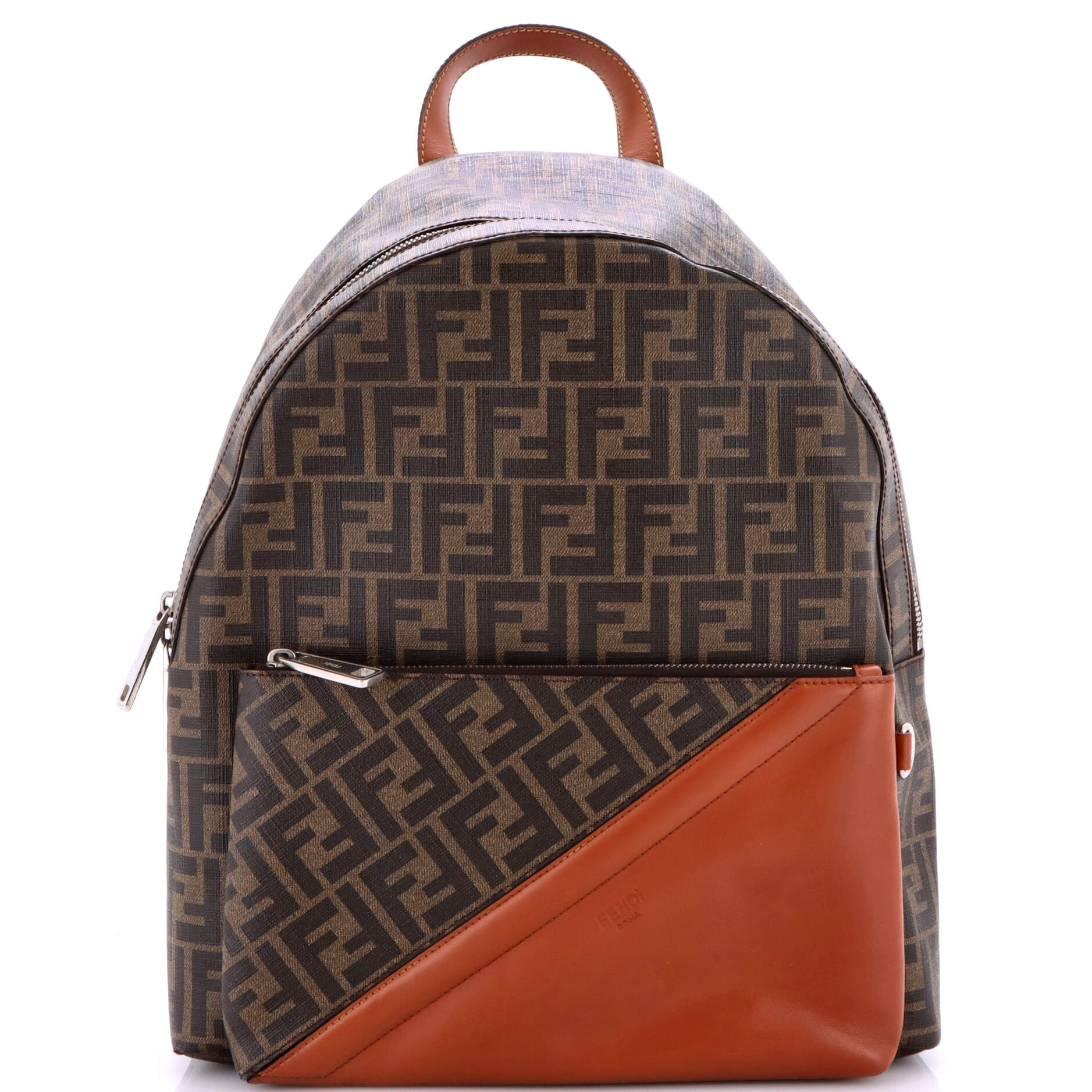 Fendi Front Pocket Backpack Zucca Coated Canvas and Leather