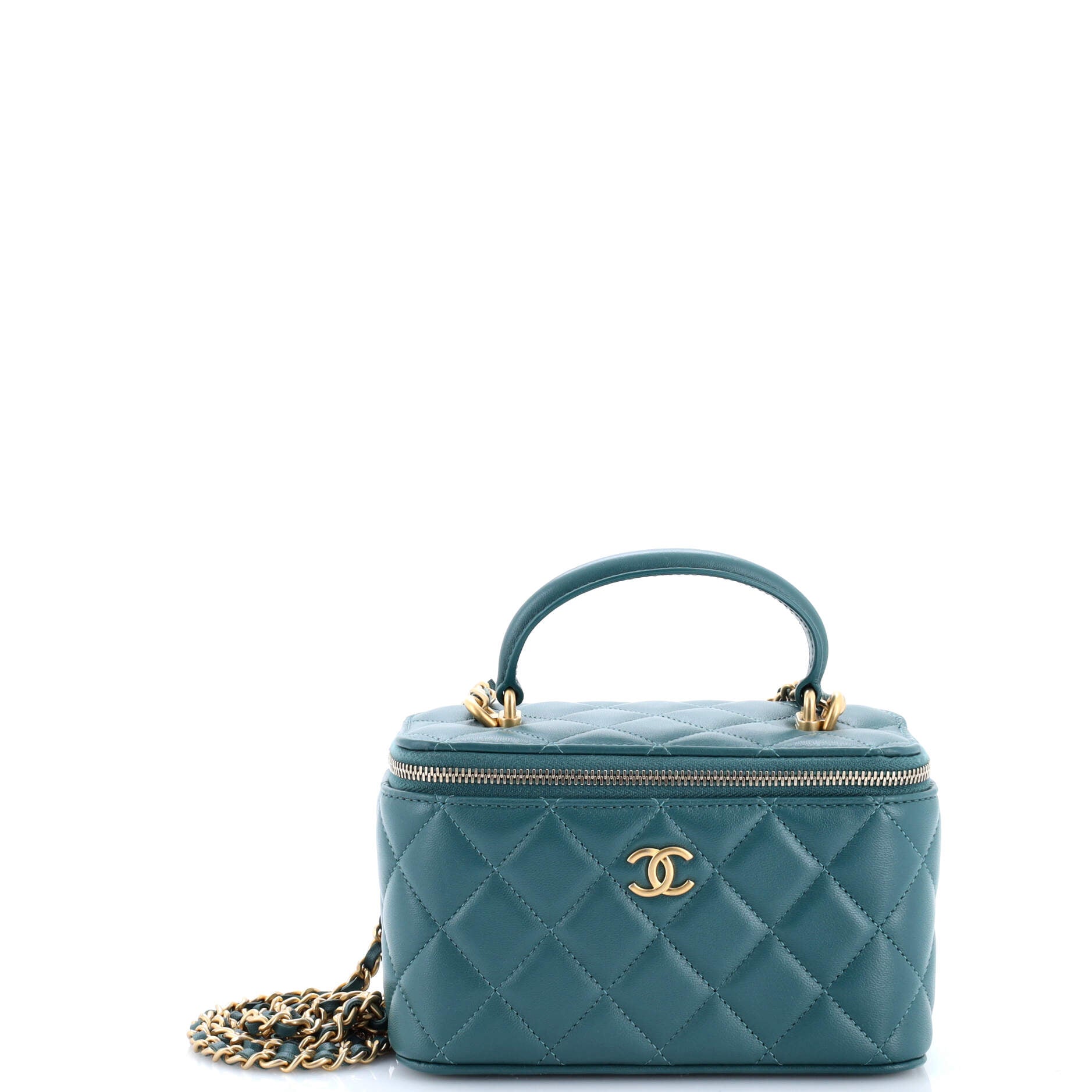 Chanel Classic Top Handle Vanity Case with Chain Quilted Lambskin Small