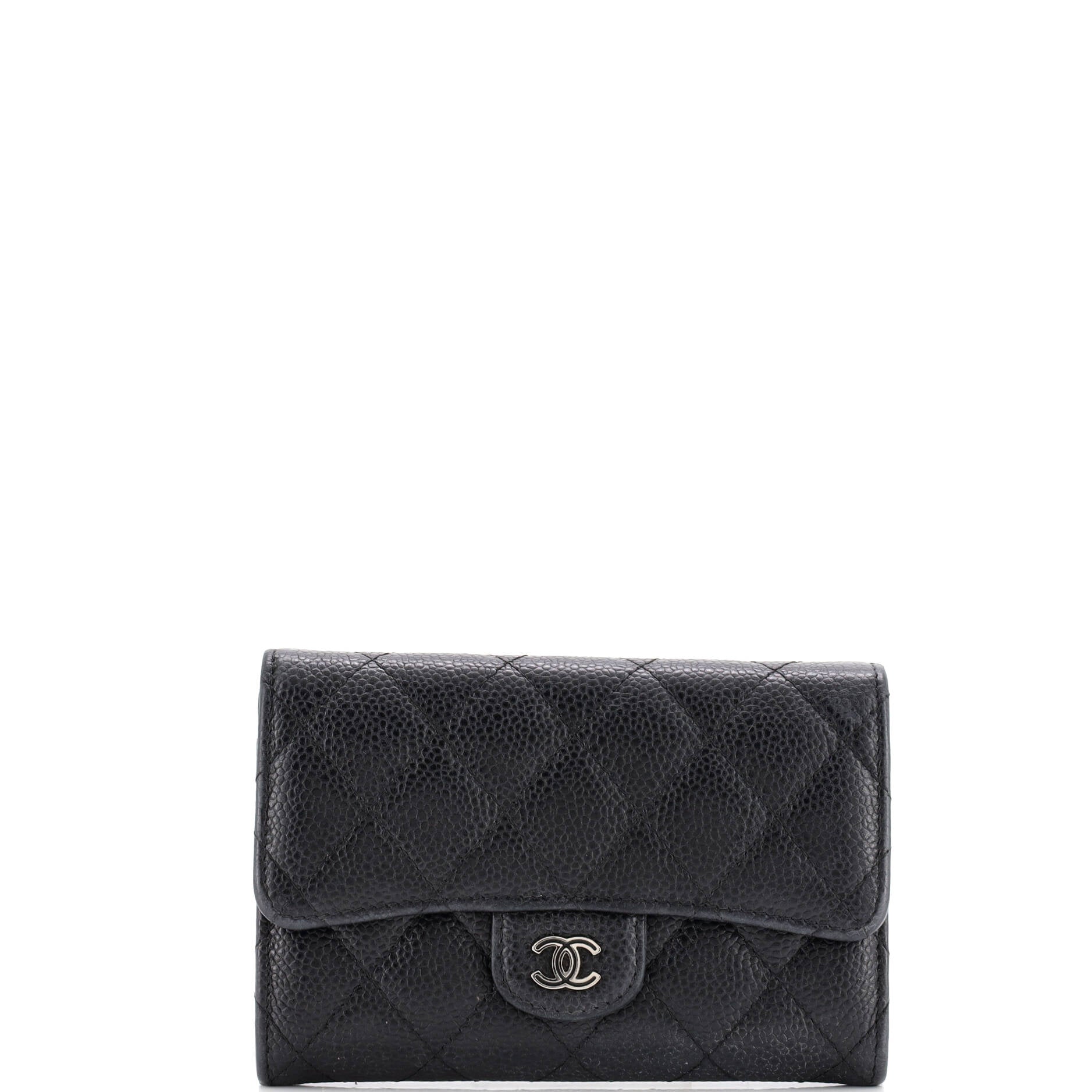 Chanel CC Gusset Classic Flap Wallet Quilted Caviar Medium