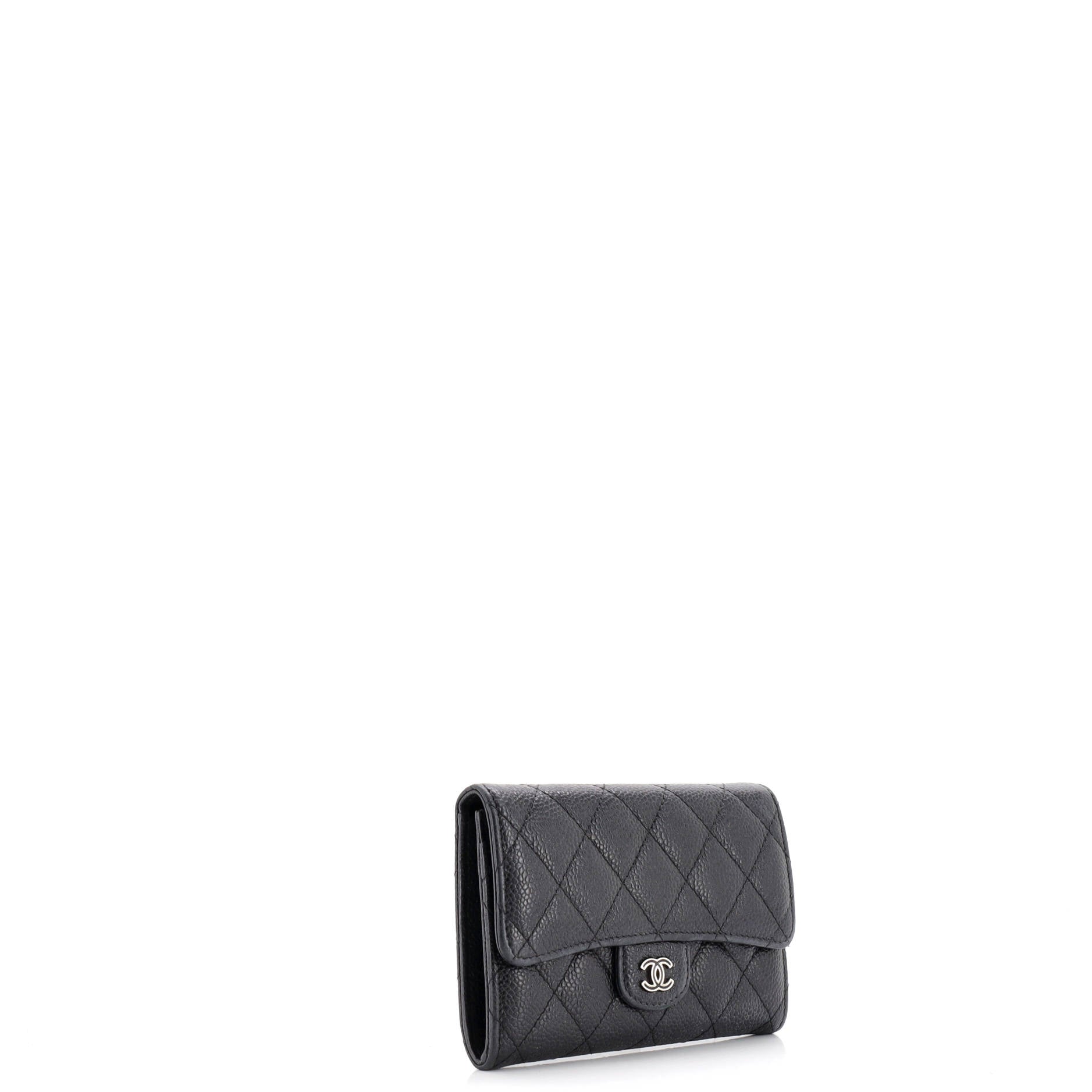 Chanel CC Gusset Classic Flap Wallet Quilted Caviar Medium