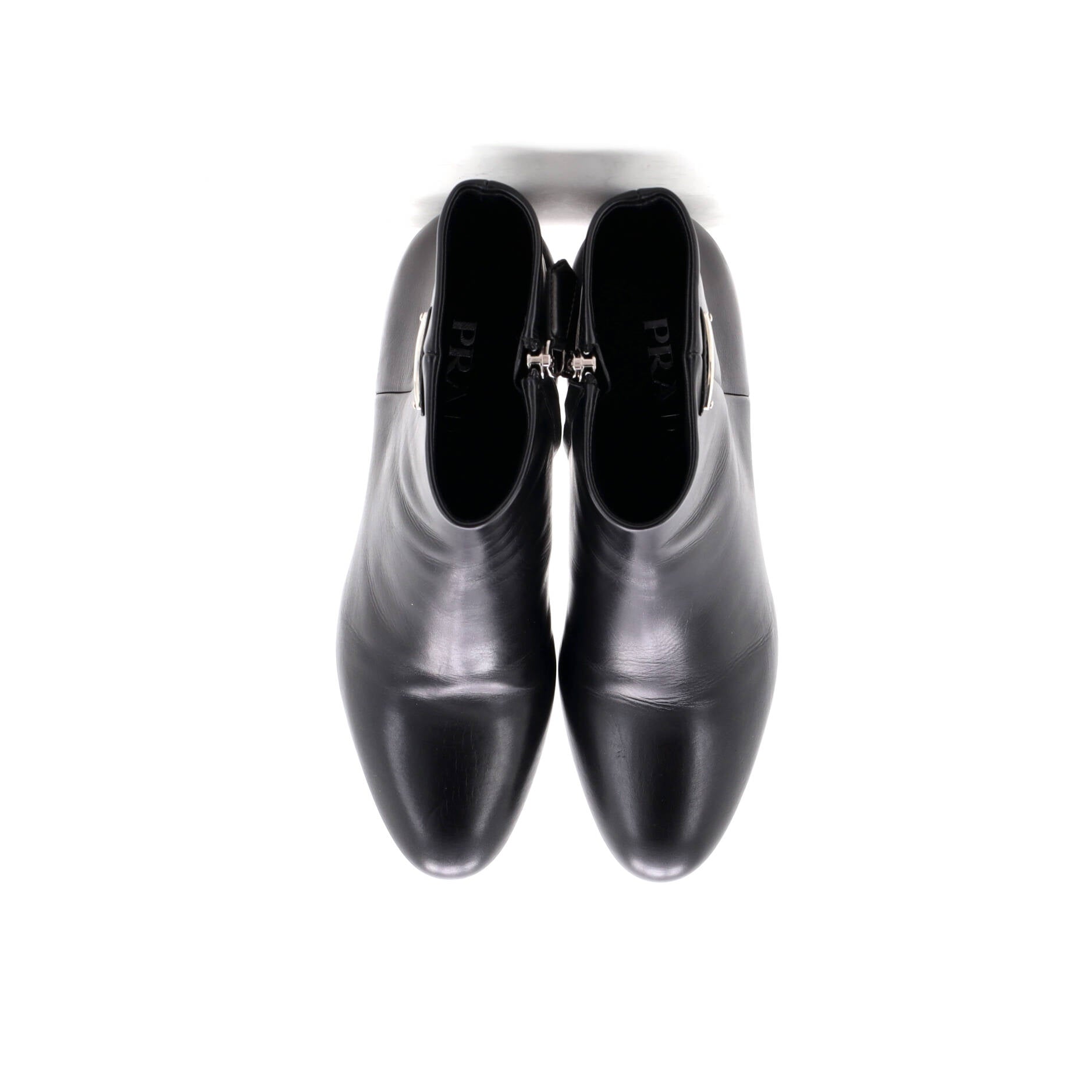 Prada Women's Triangle Logo Ankle Boots Leather
