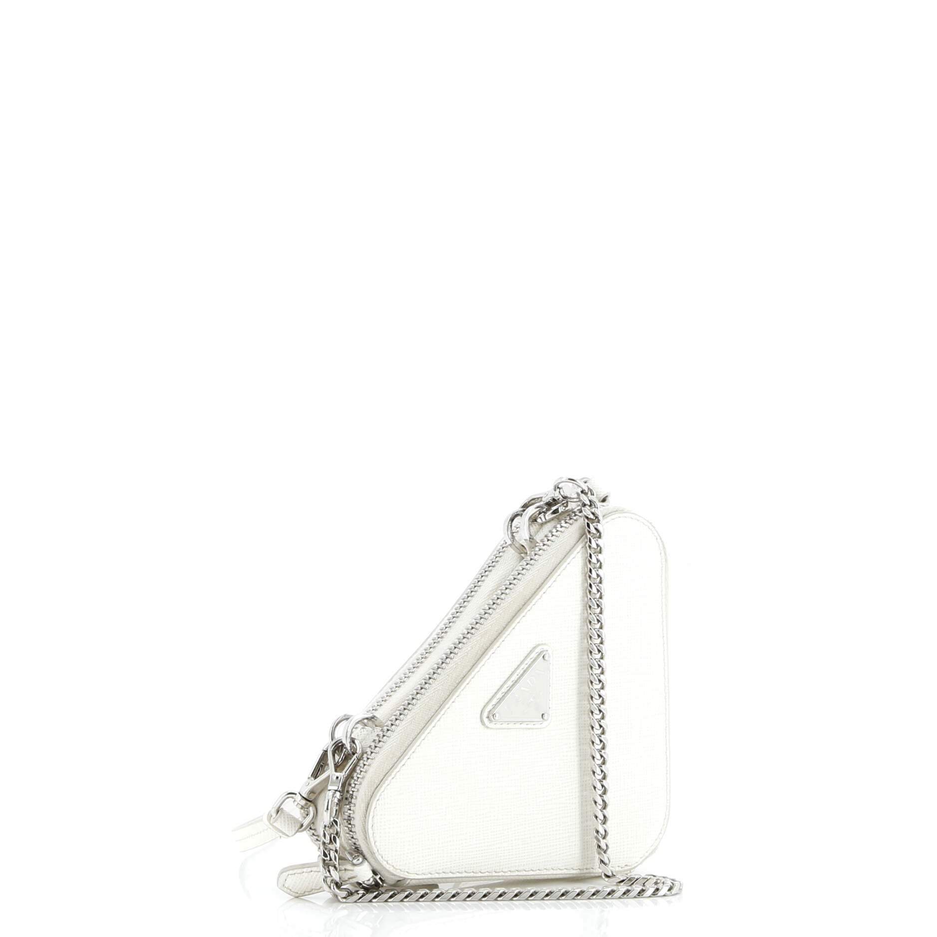 Prada Triangle Double Zip Pouch Bag with Chain Saffiano Leather Mini