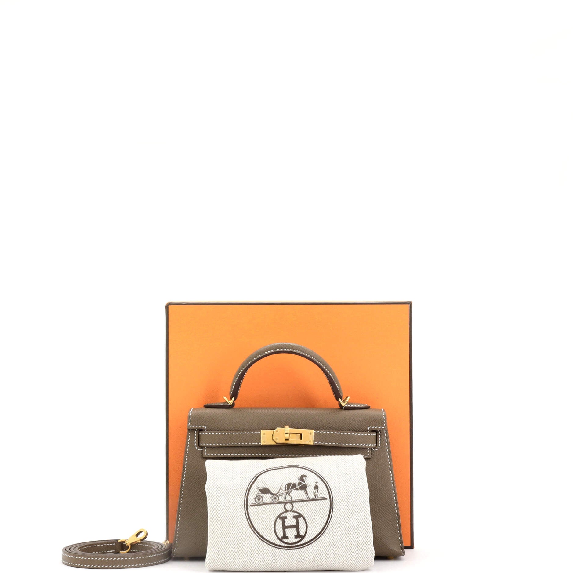 Hermes Kelly Mini II Bag Grey Epsom with Gold Hardware 20