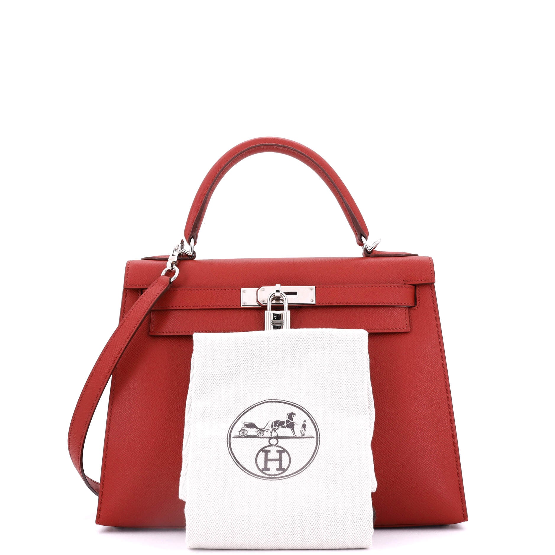 Hermes Kelly Handbag Red Epsom with Palladium Hardware 28