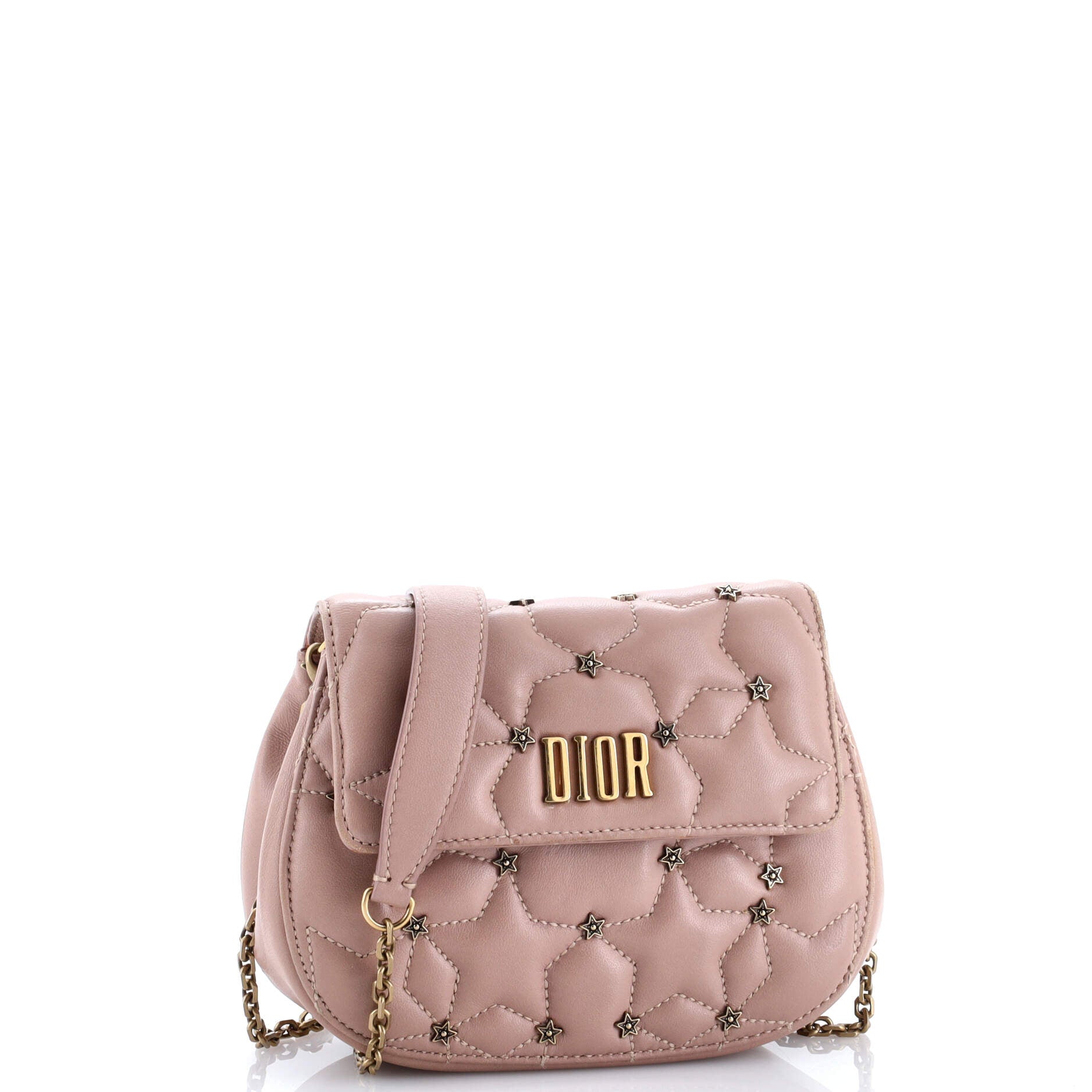Christian Dior D-Fence Round Clutch with Chain Studded Leather Small