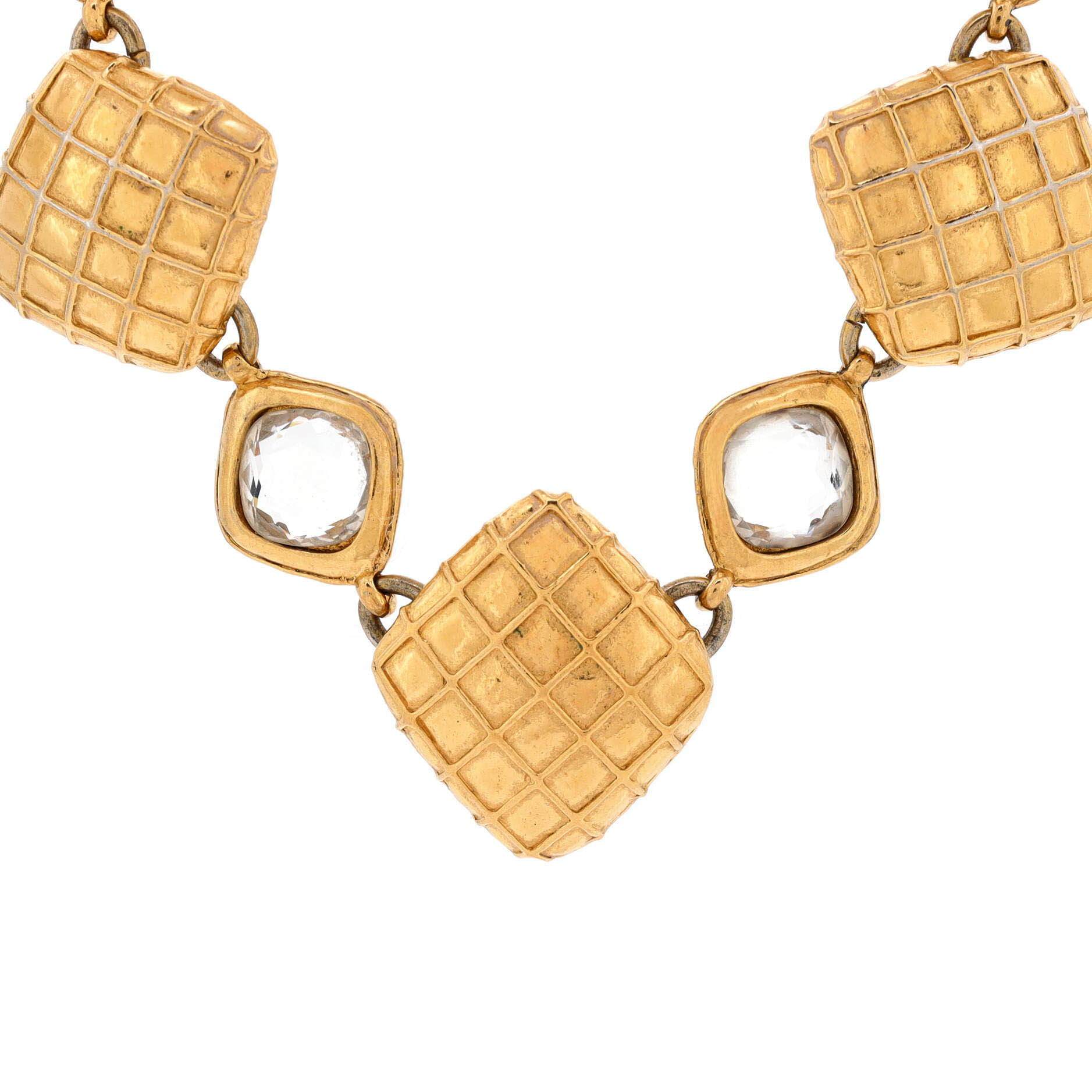 Chanel Vintage Choker Necklace Quilted Metal with Crystals