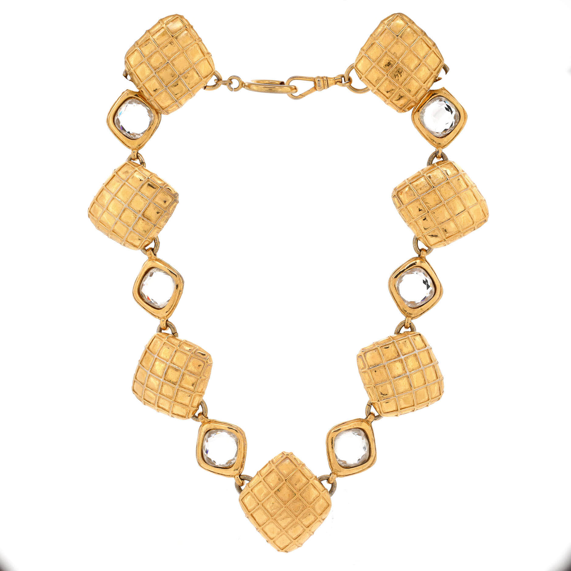 Chanel Vintage Choker Necklace Quilted Metal with Crystals