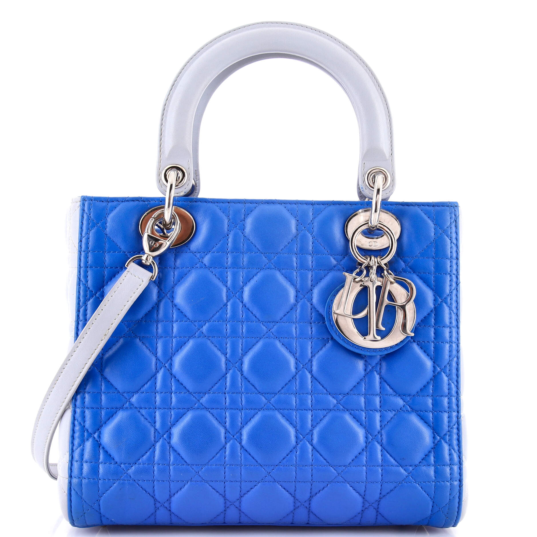 Christian Dior Bicolor Lady Dior Bag Cannage Quilt Lambskin Medium