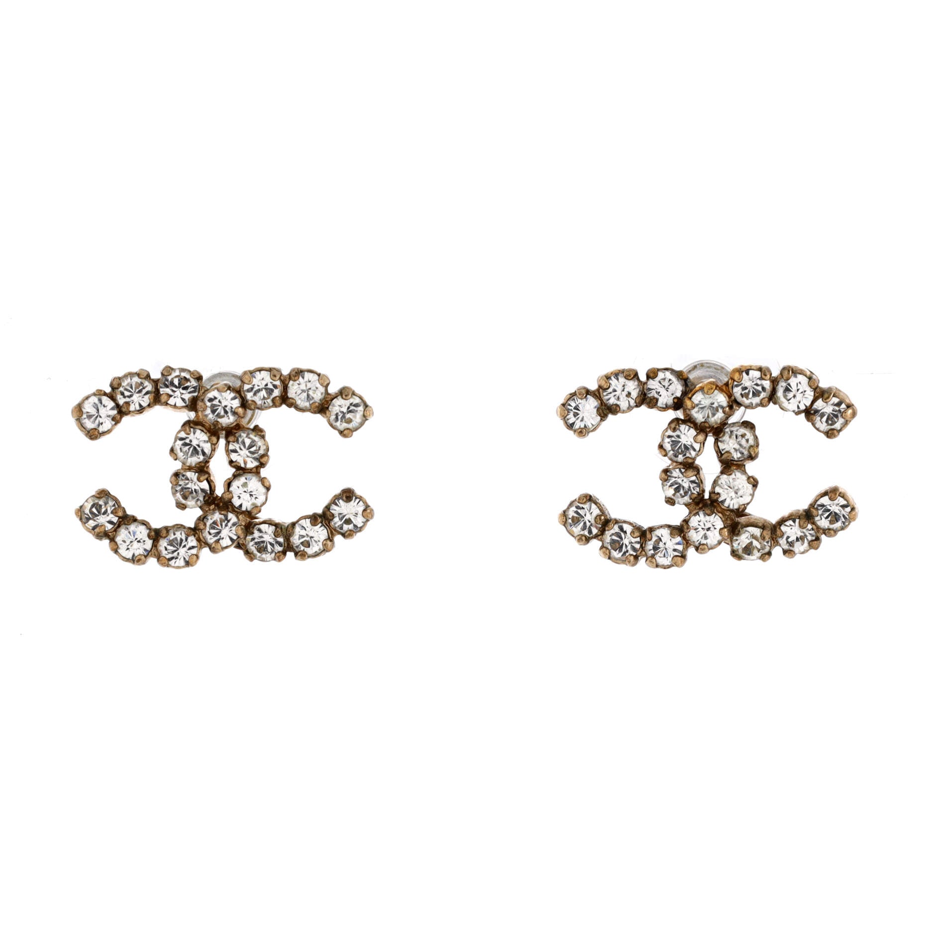 Chanel CC Stud Earrings Metal with Crystals