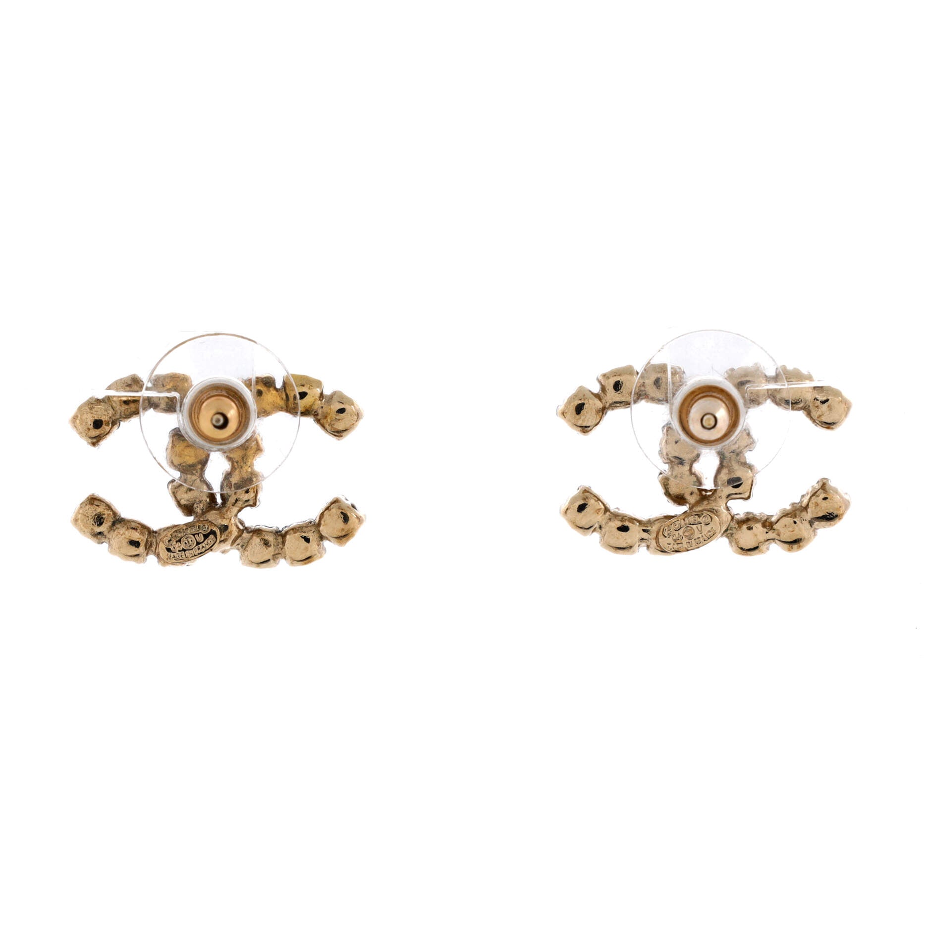 Chanel CC Stud Earrings Metal with Crystals