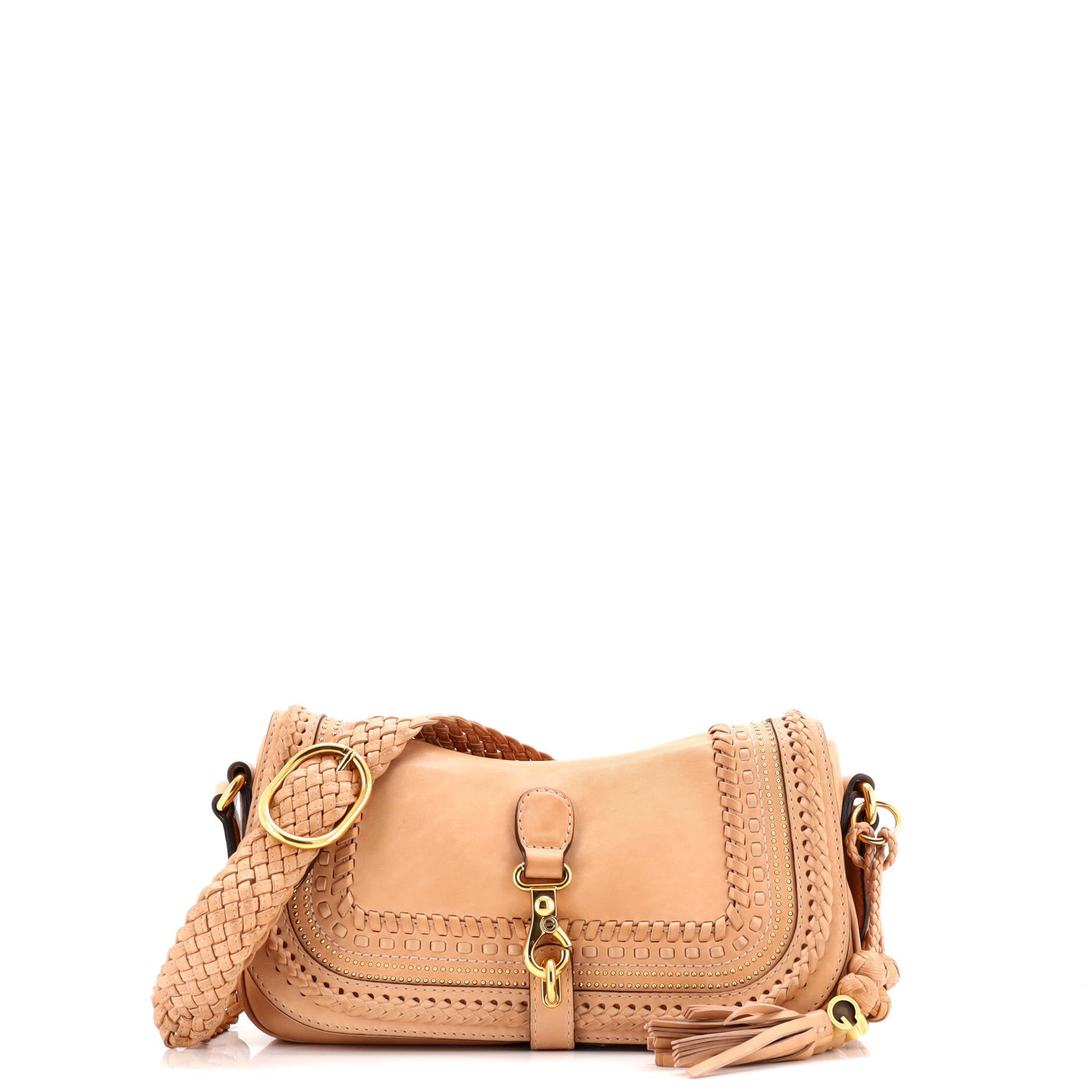 Gucci Handmade Flap Shoulder Bag Leather with Woven Detail Medium