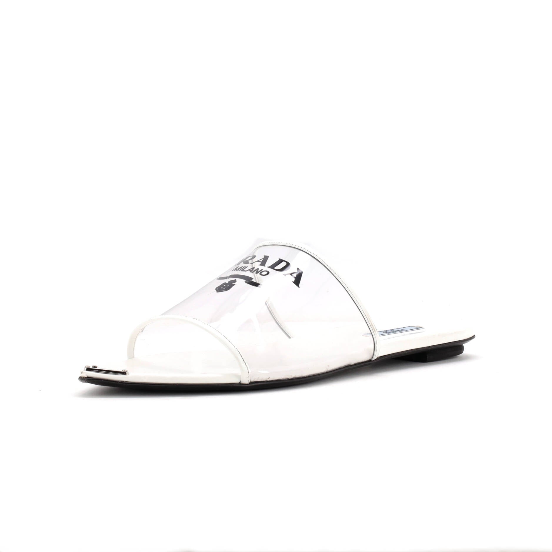 Prada Women's Logo Flat Slide Sandals PVC with Leather