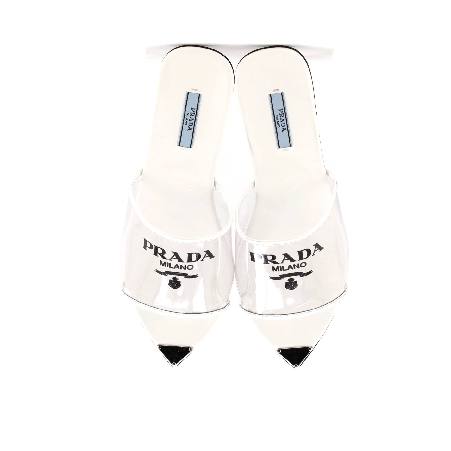 Prada Women's Logo Flat Slide Sandals PVC with Leather