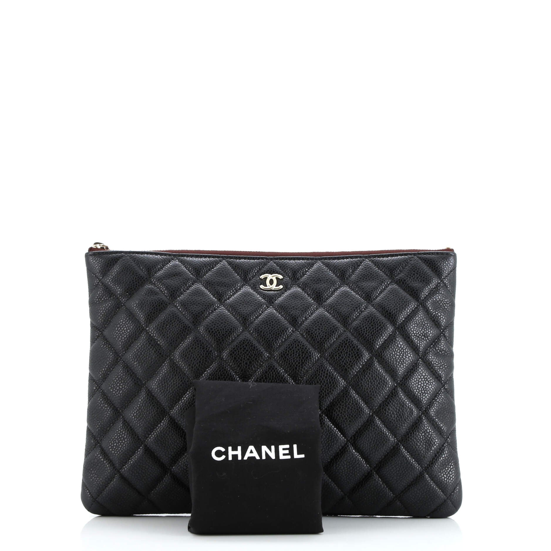 Chanel O Case Clutch Quilted Caviar Medium