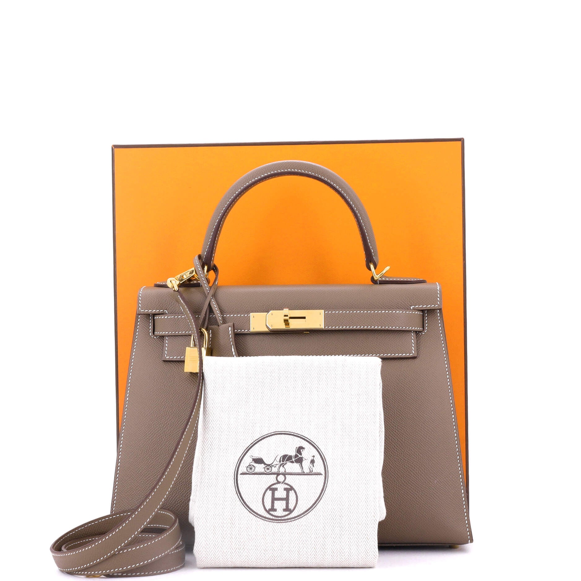 Hermes Kelly Handbag Grey Epsom with Gold Hardware 28
