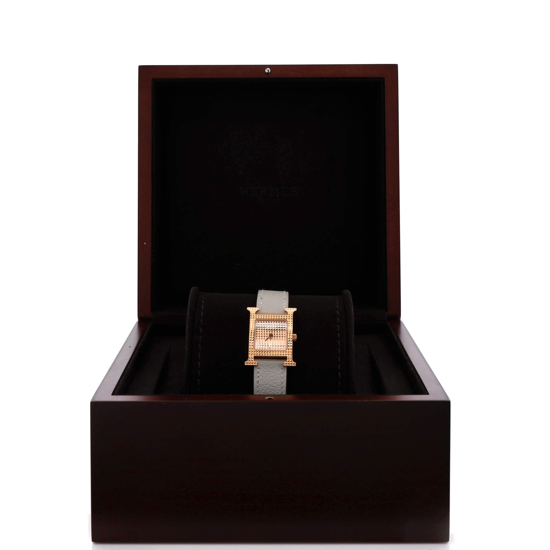 Hermes Heure H Quartz Watch Clous de Paris Hobnail Rose Gold and Leather 21