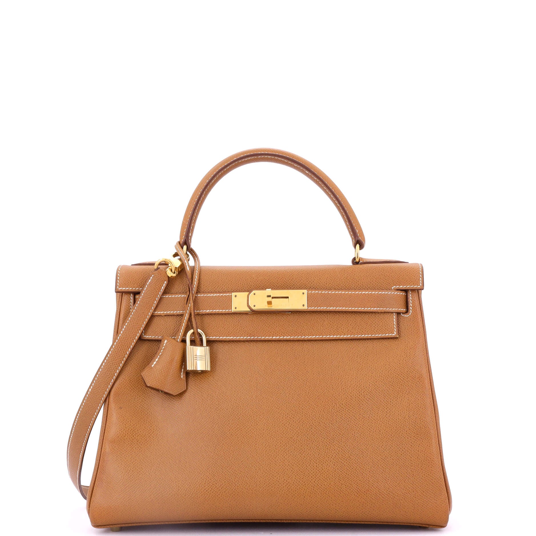 Hermes Kelly Handbag Brown Courchevel with Gold Hardware 28