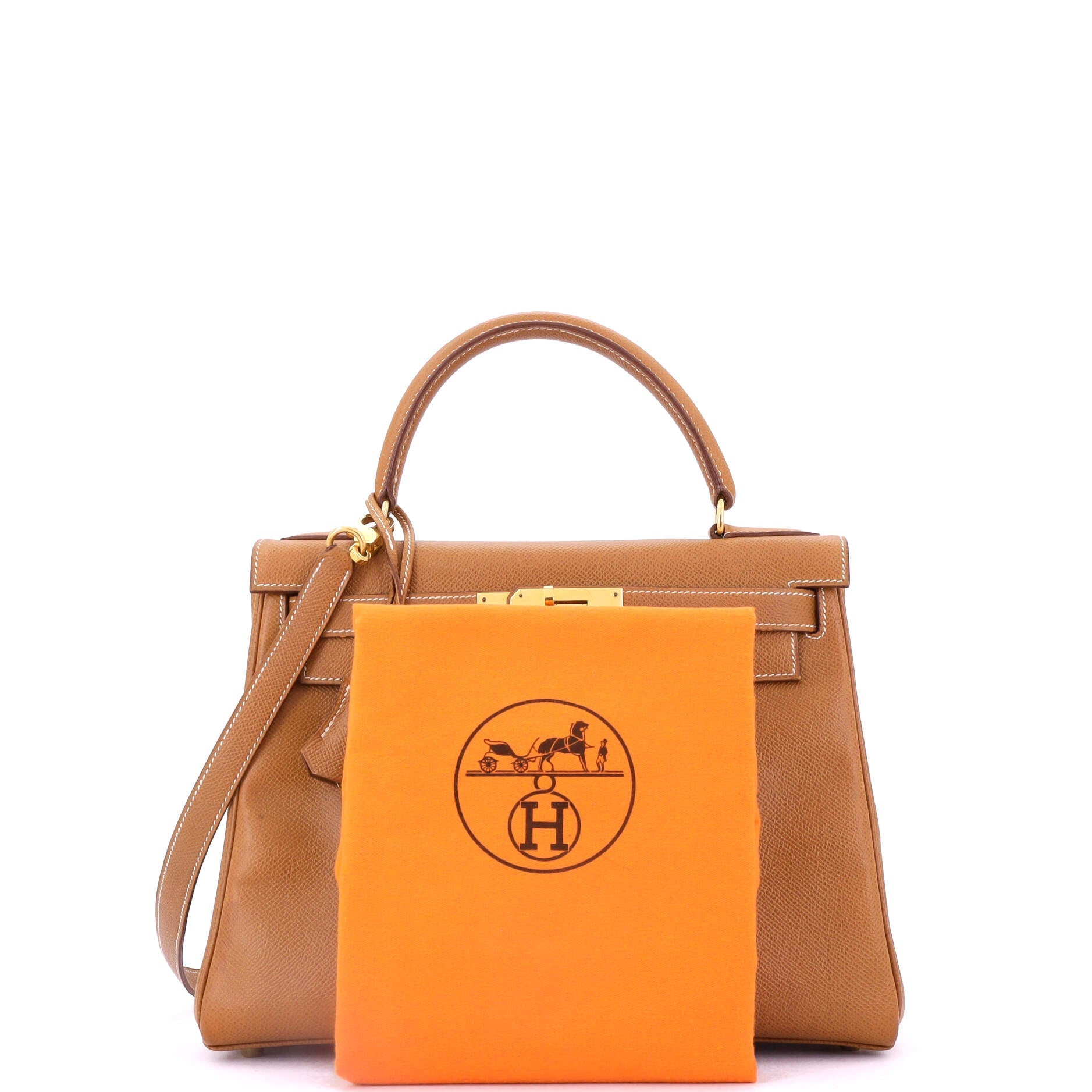 Hermes Kelly Handbag Brown Courchevel with Gold Hardware 28
