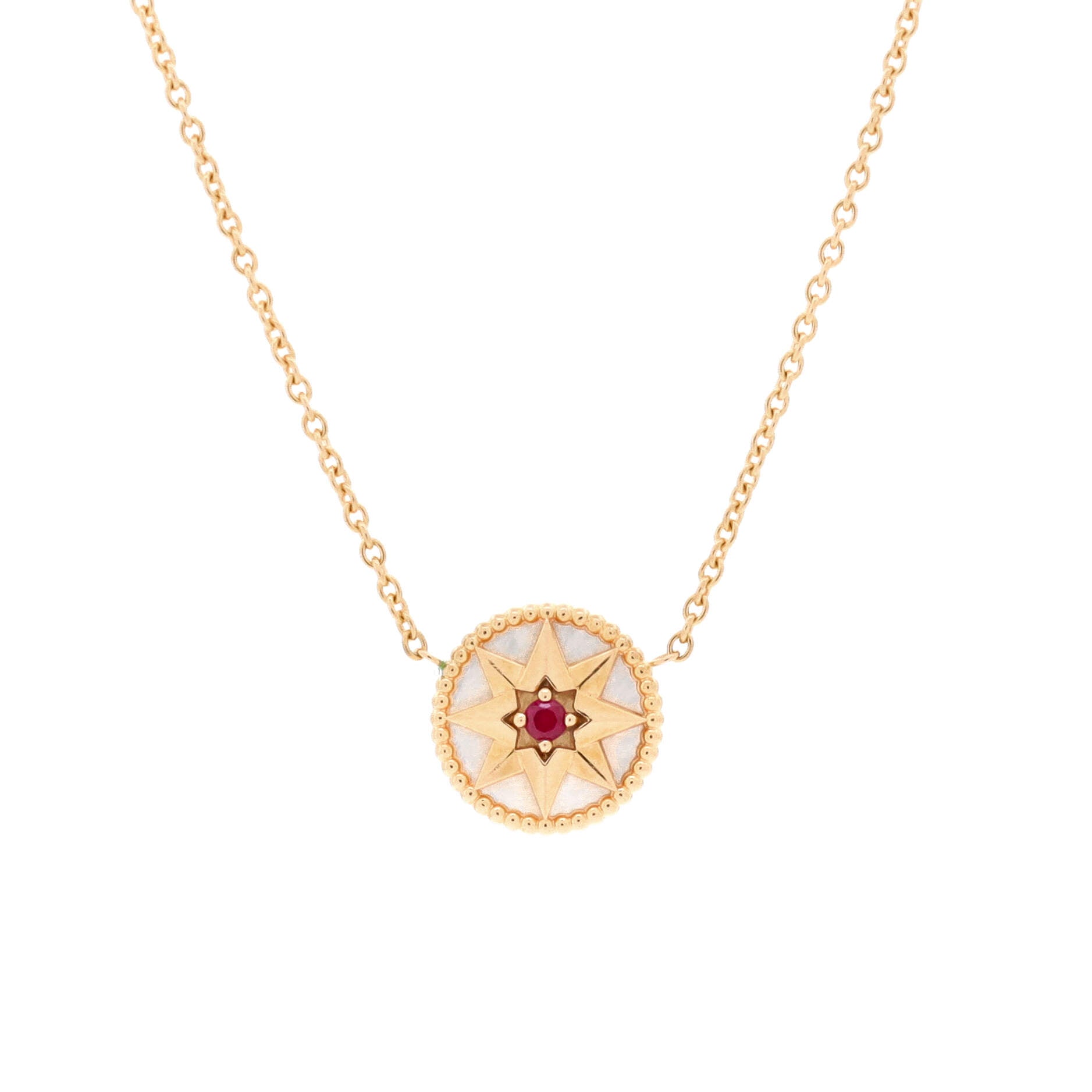 Christian Dior Rose des Vents Necklace 18K Yellow Gold with Ruby and Mother of Pearl