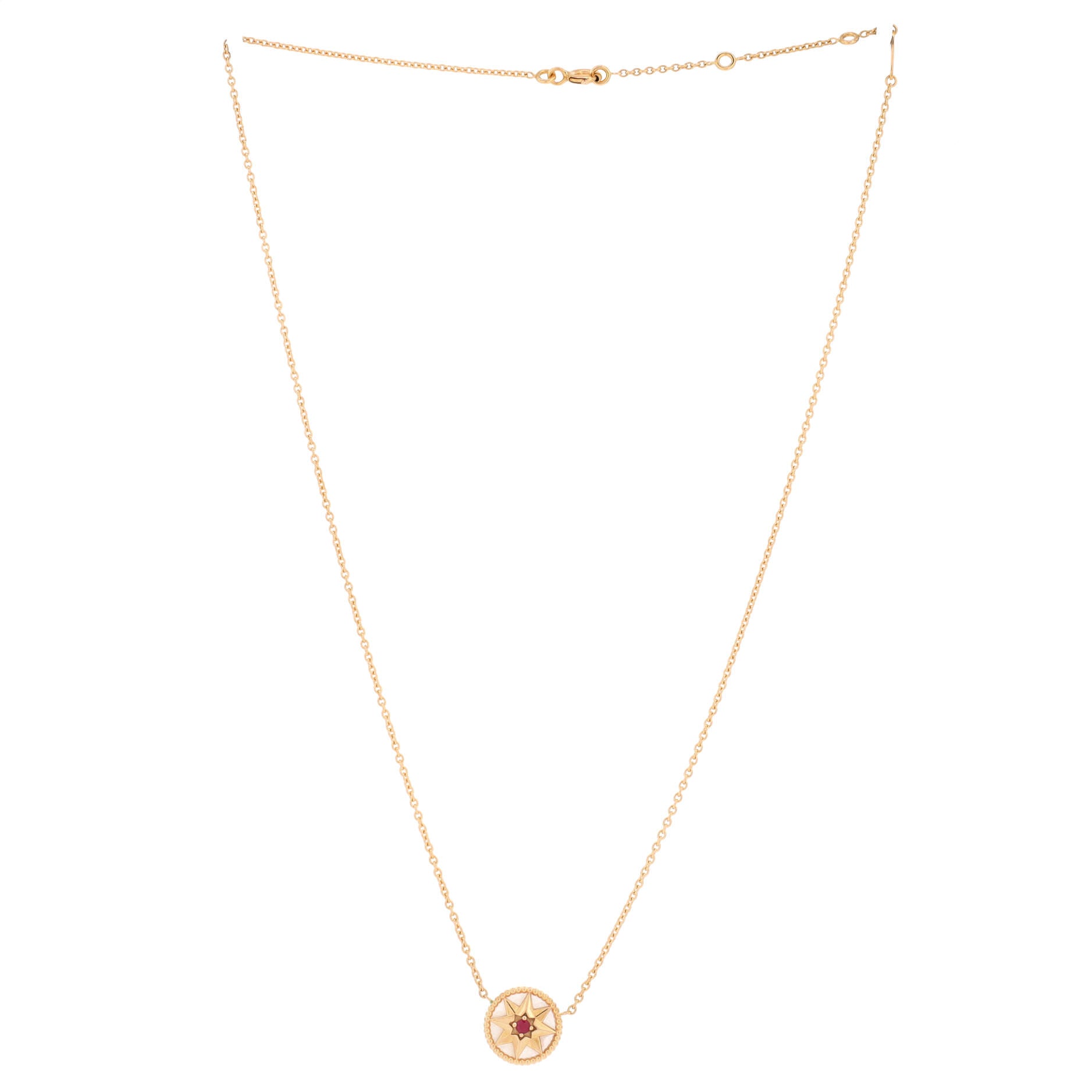 Christian Dior Rose des Vents Necklace 18K Yellow Gold with Ruby and Mother of Pearl