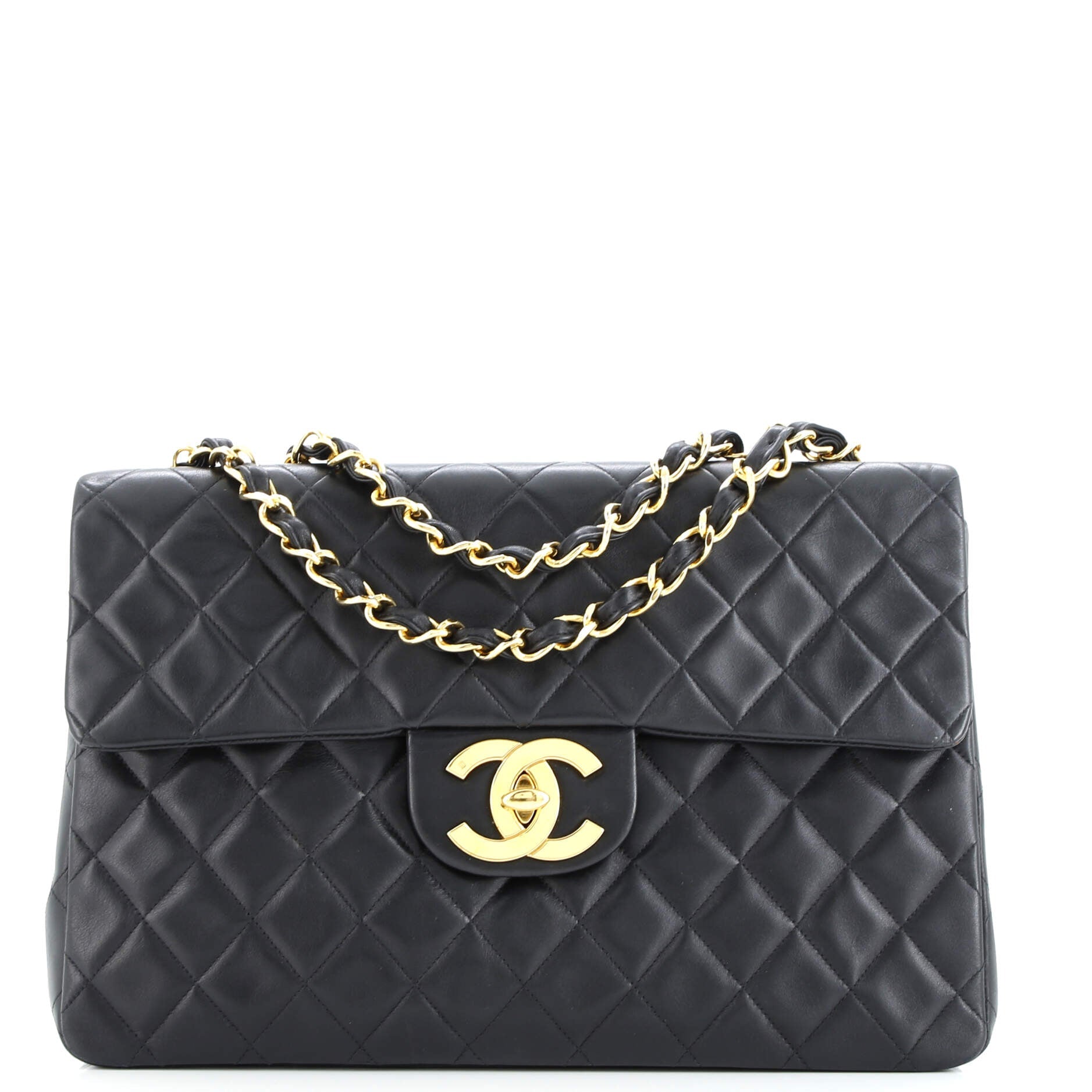Chanel Vintage Classic Single Flap Bag Quilted Lambskin Jumbo
