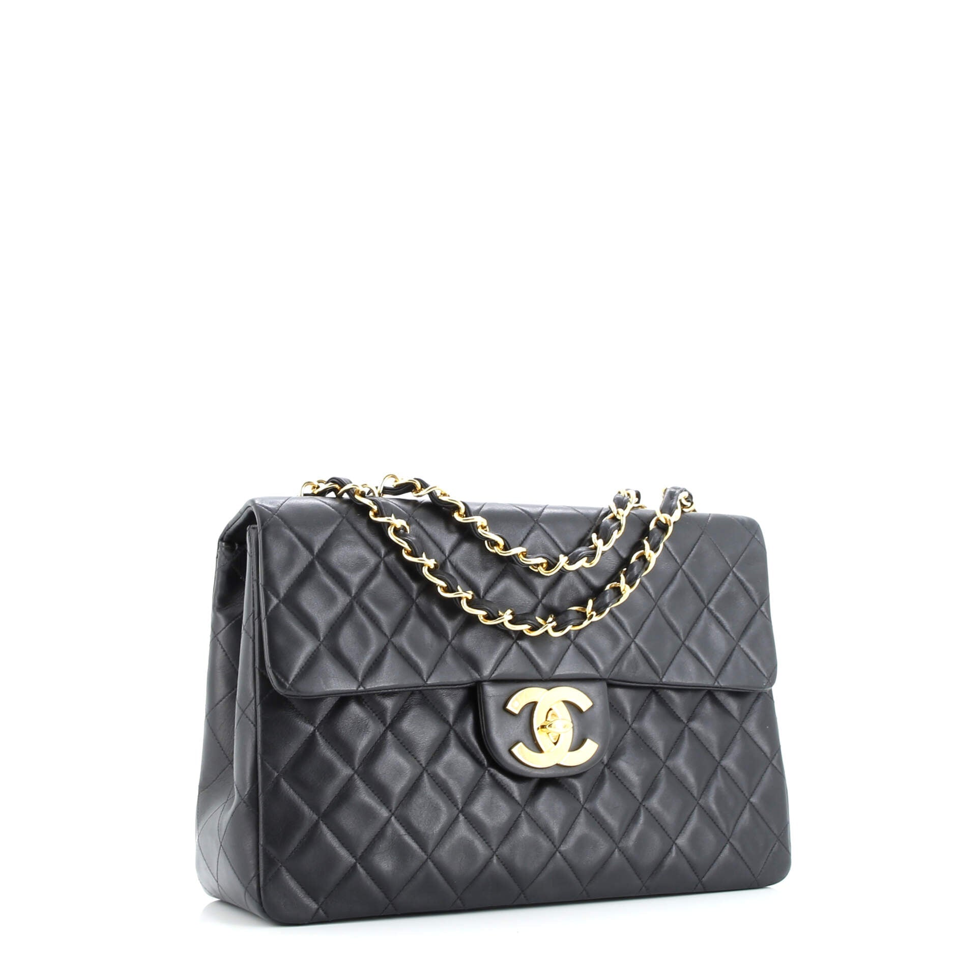 Chanel Vintage Classic Single Flap Bag Quilted Lambskin Jumbo
