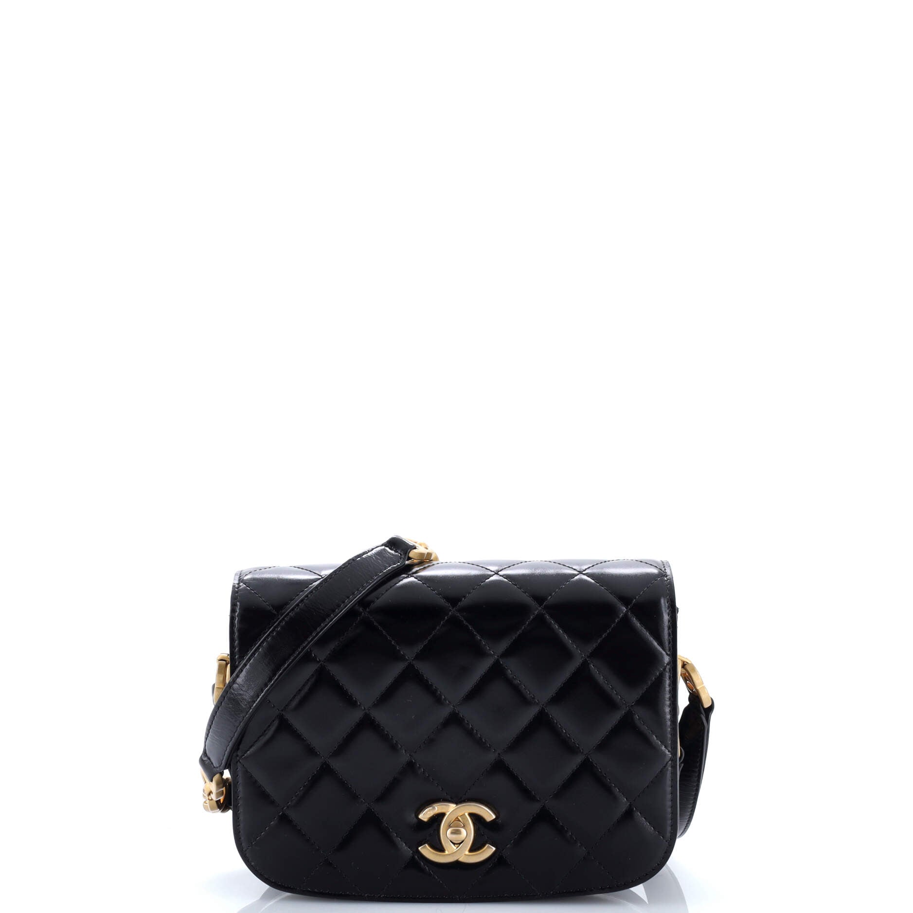 Chanel My Sweet CC Full Flap Messenger Bag Quilted Shiny Calfskin with Suede Mini