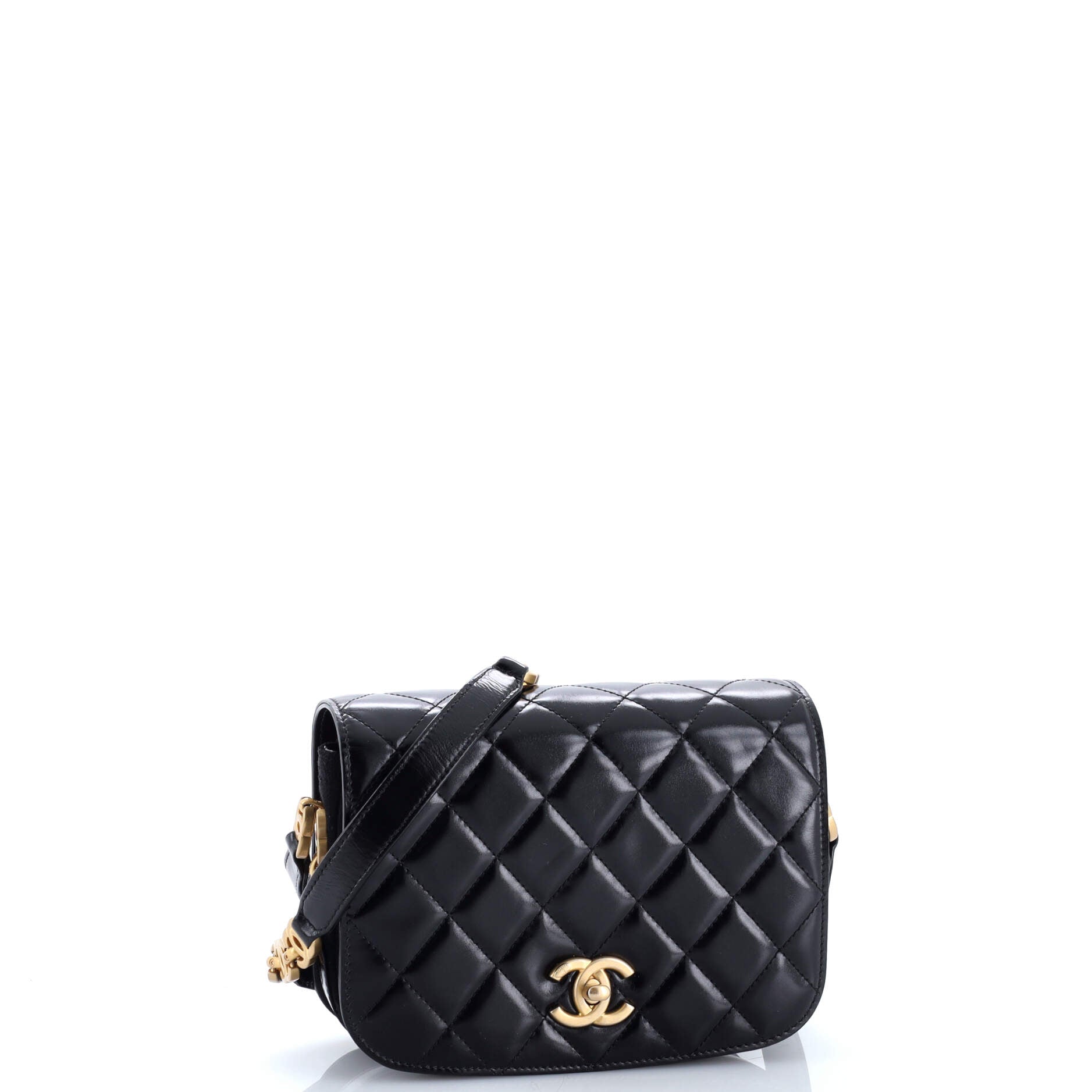 Chanel My Sweet CC Full Flap Messenger Bag Quilted Shiny Calfskin with Suede Mini