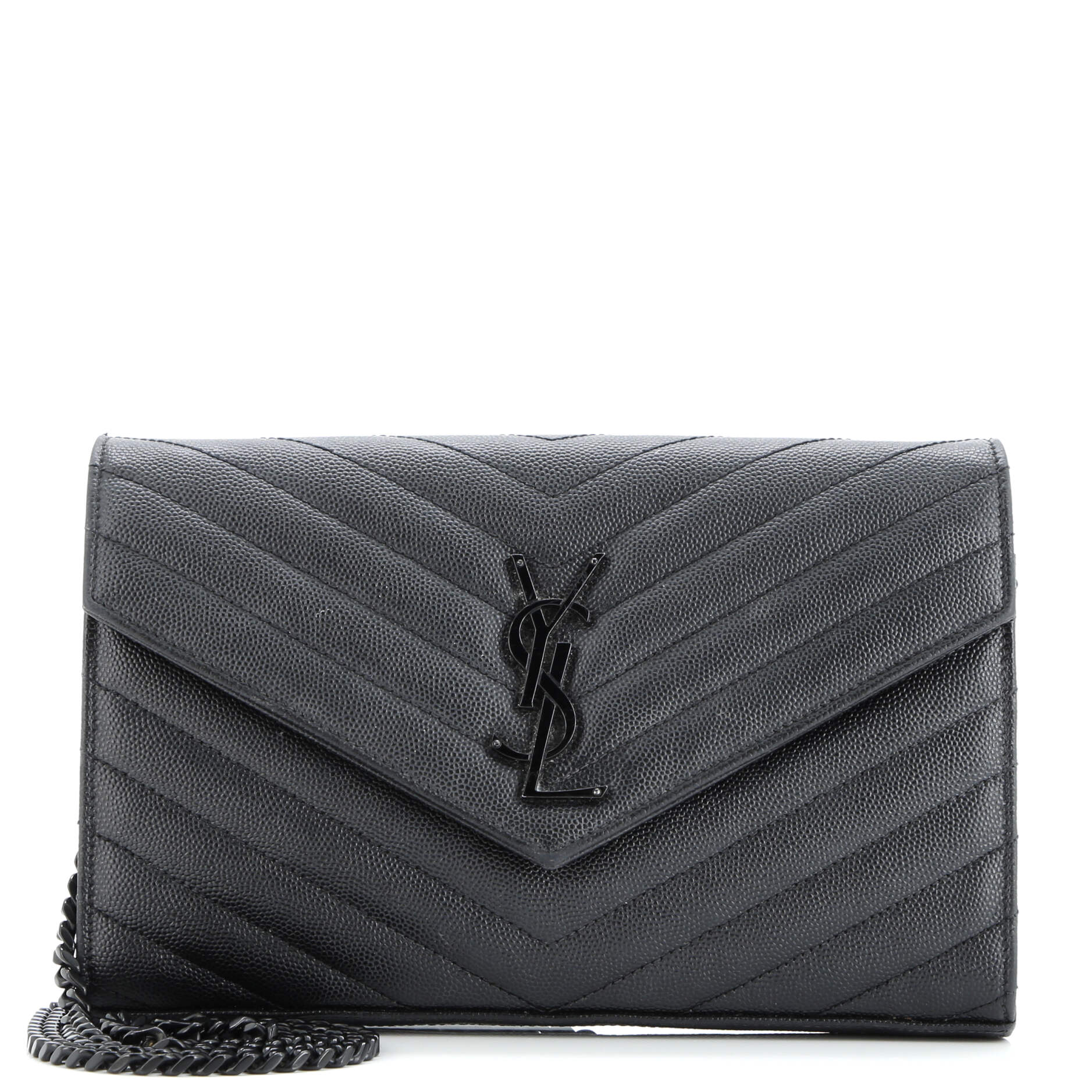 Saint Laurent Classic Monogram Wallet on Chain Matelasse Chevron Leather Medium