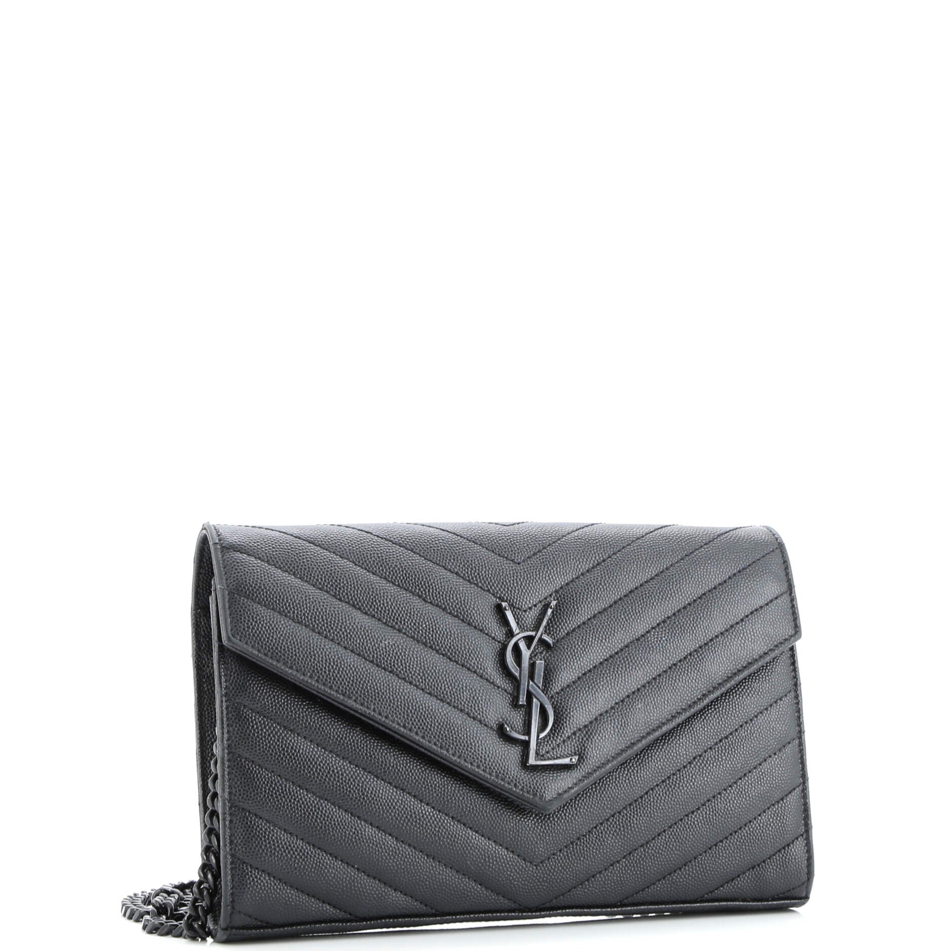 Saint Laurent Classic Monogram Wallet on Chain Matelasse Chevron Leather Medium