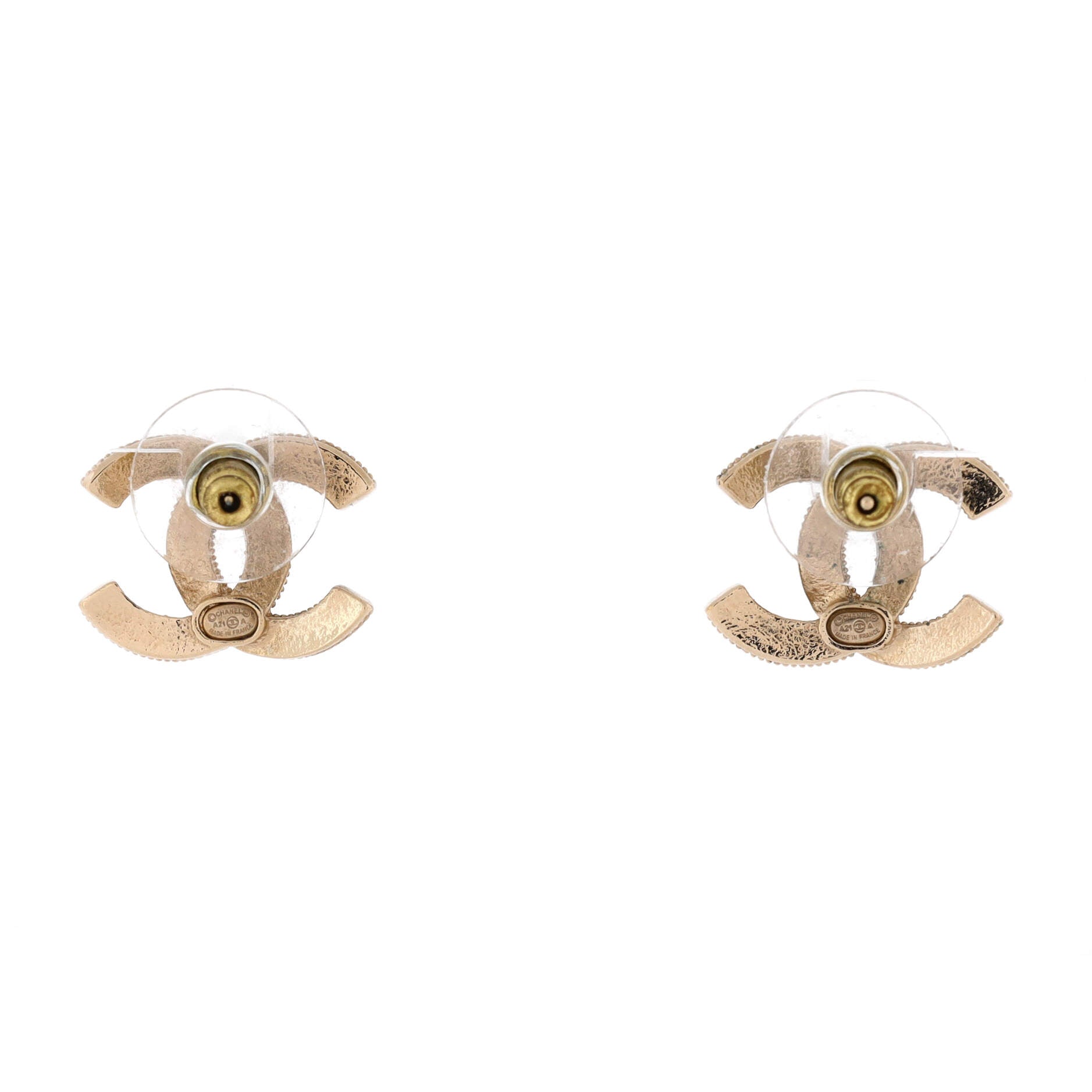 Chanel CC Stud Earrings Metal with Faux Pearls and Crystals