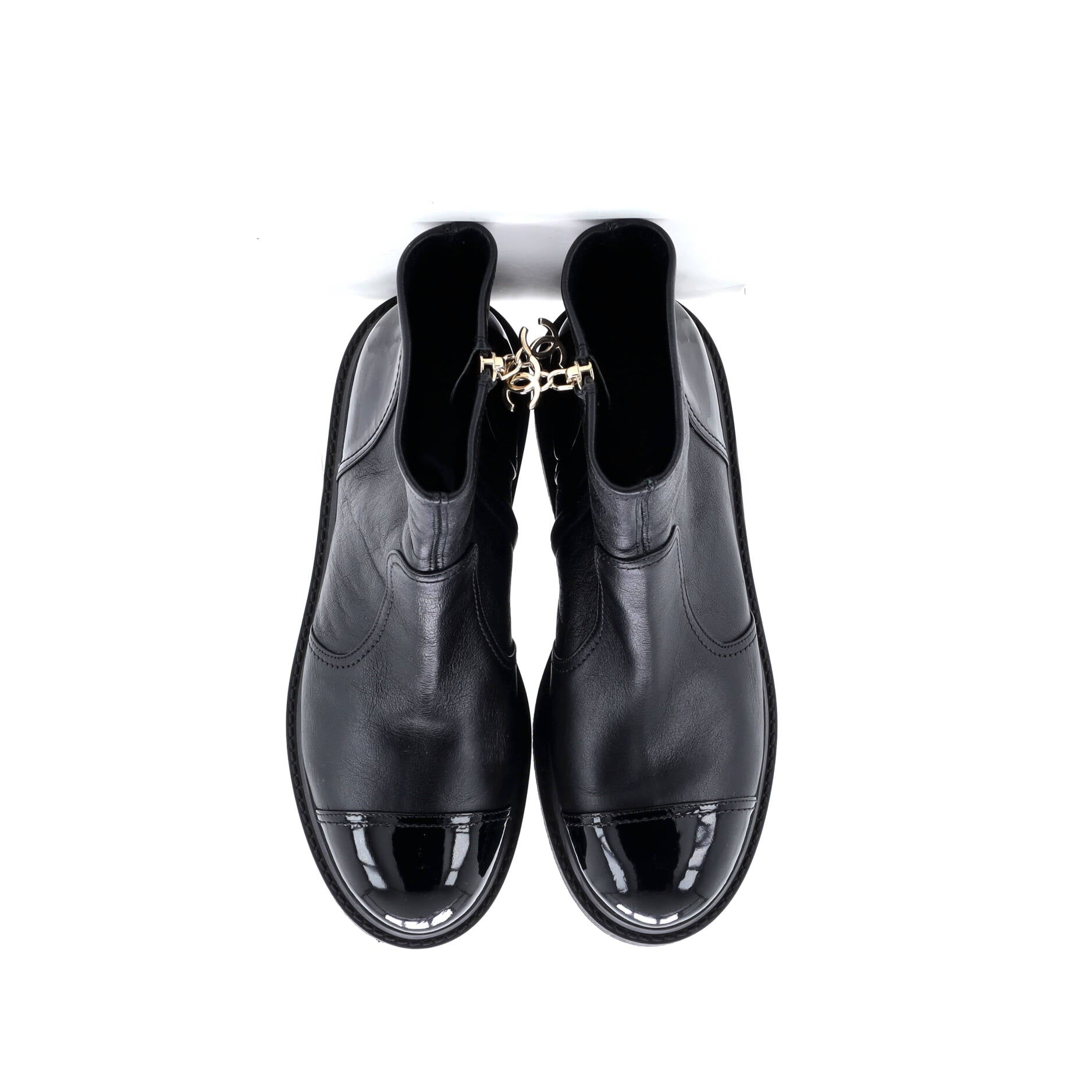Chanel Women's CC Cap Toe Chelsea Boots Leather with Patent