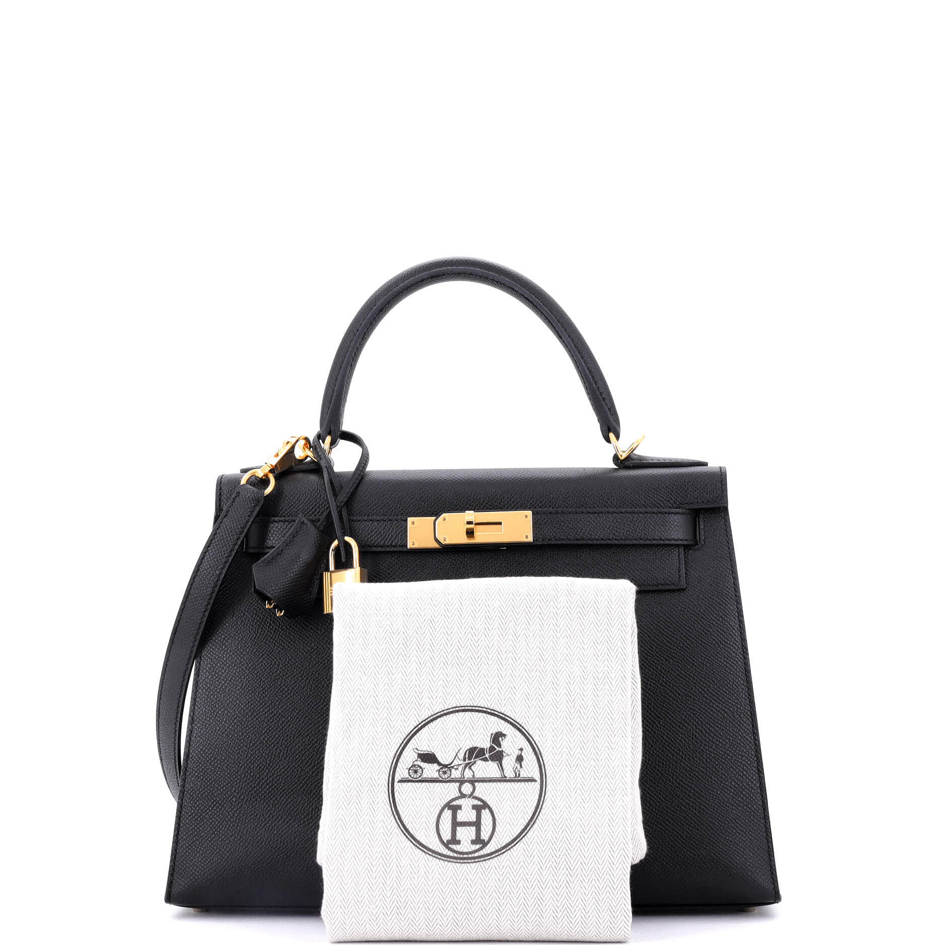Hermes Kelly Handbag Black Epsom with Gold Hardware 28