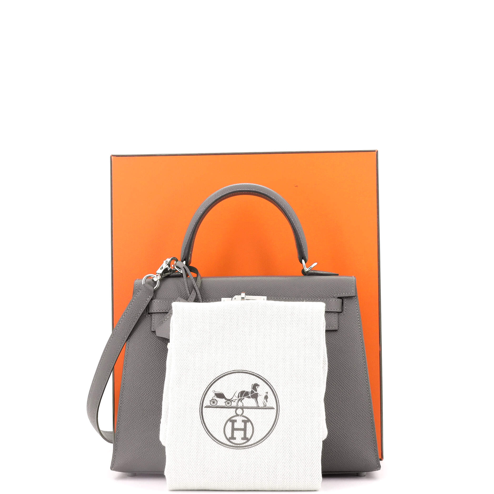 Hermes Kelly Handbag Grey Epsom with Palladium Hardware 25