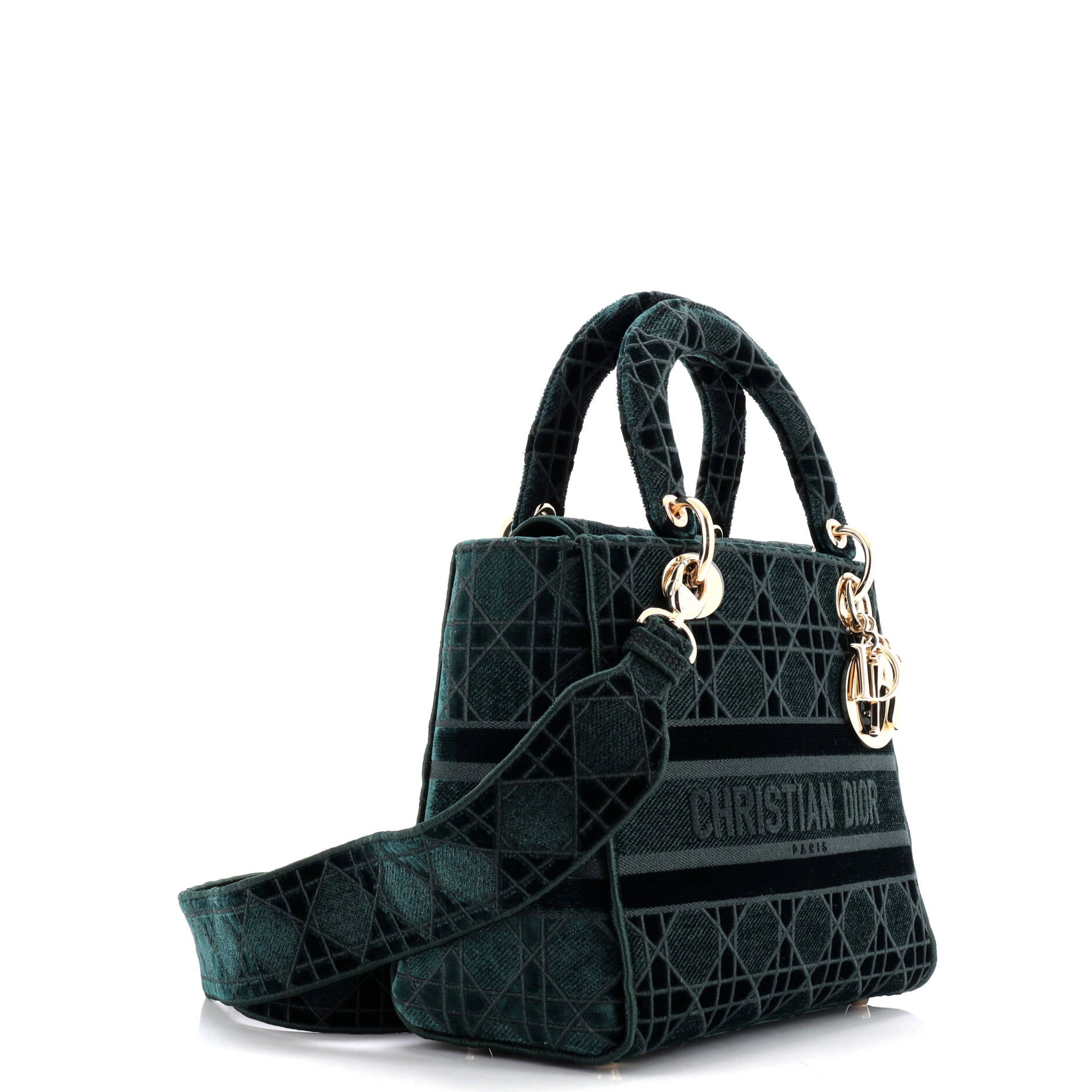 Christian Dior Lady D-Lite Bag Cannage Embroidered Velvet Medium