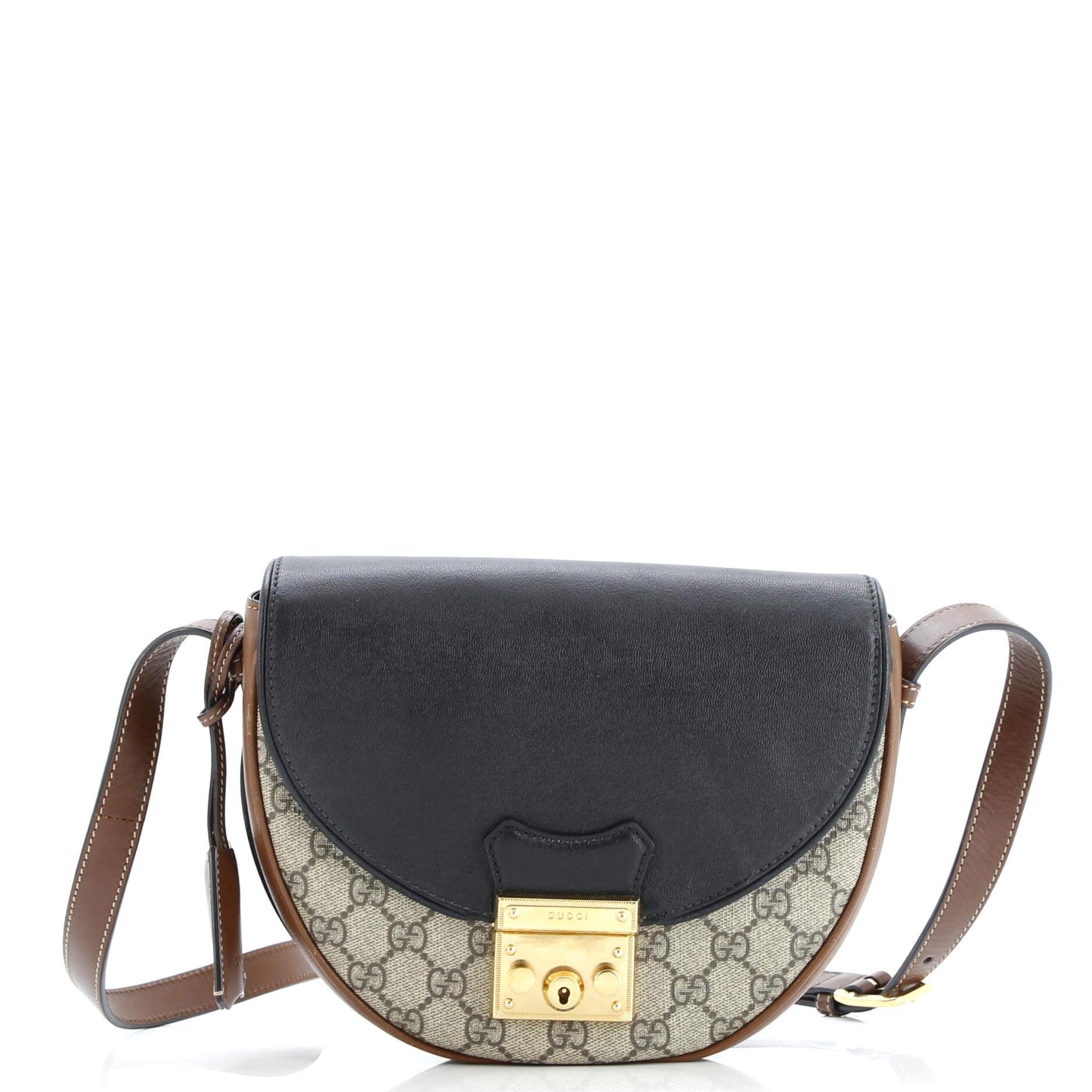 Gucci Padlock Saddle Shoulder Bag GG Coated Canvas and Leather Small