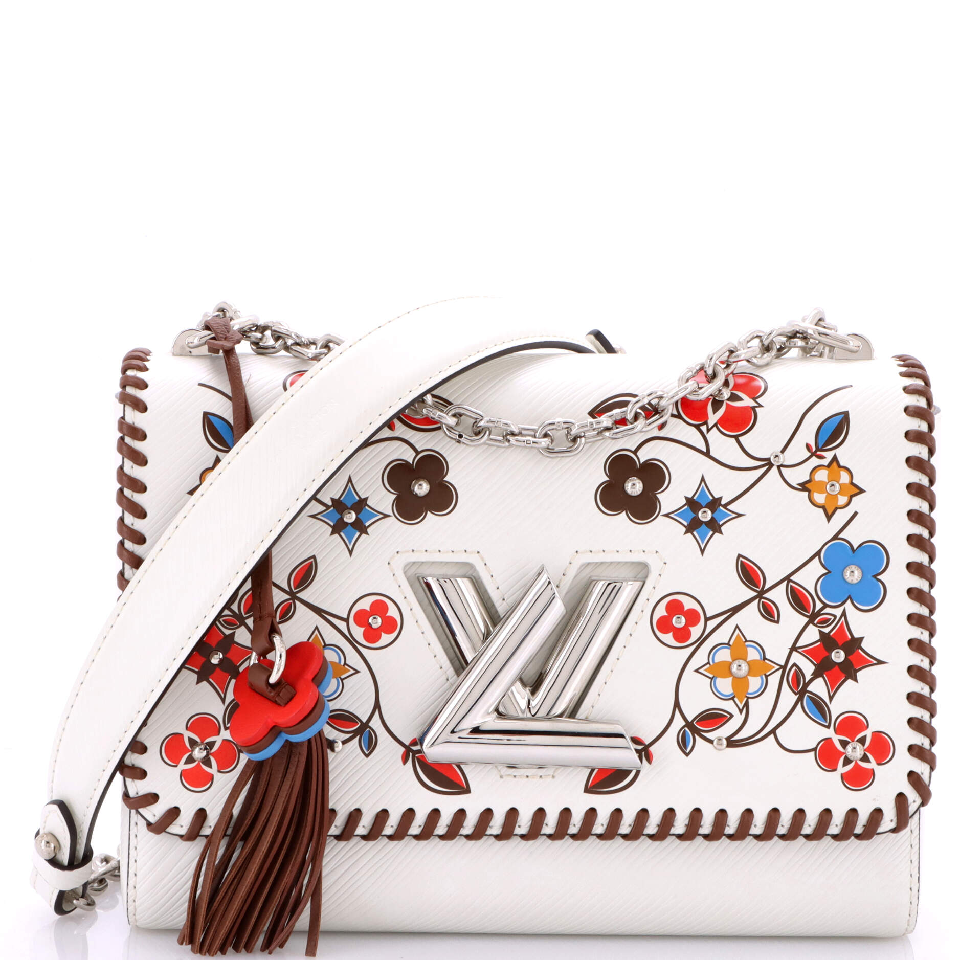 Louis Vuitton Twist Handbag Limited Edition Flower Embellished Epi Leather with Whipstitch Details MM