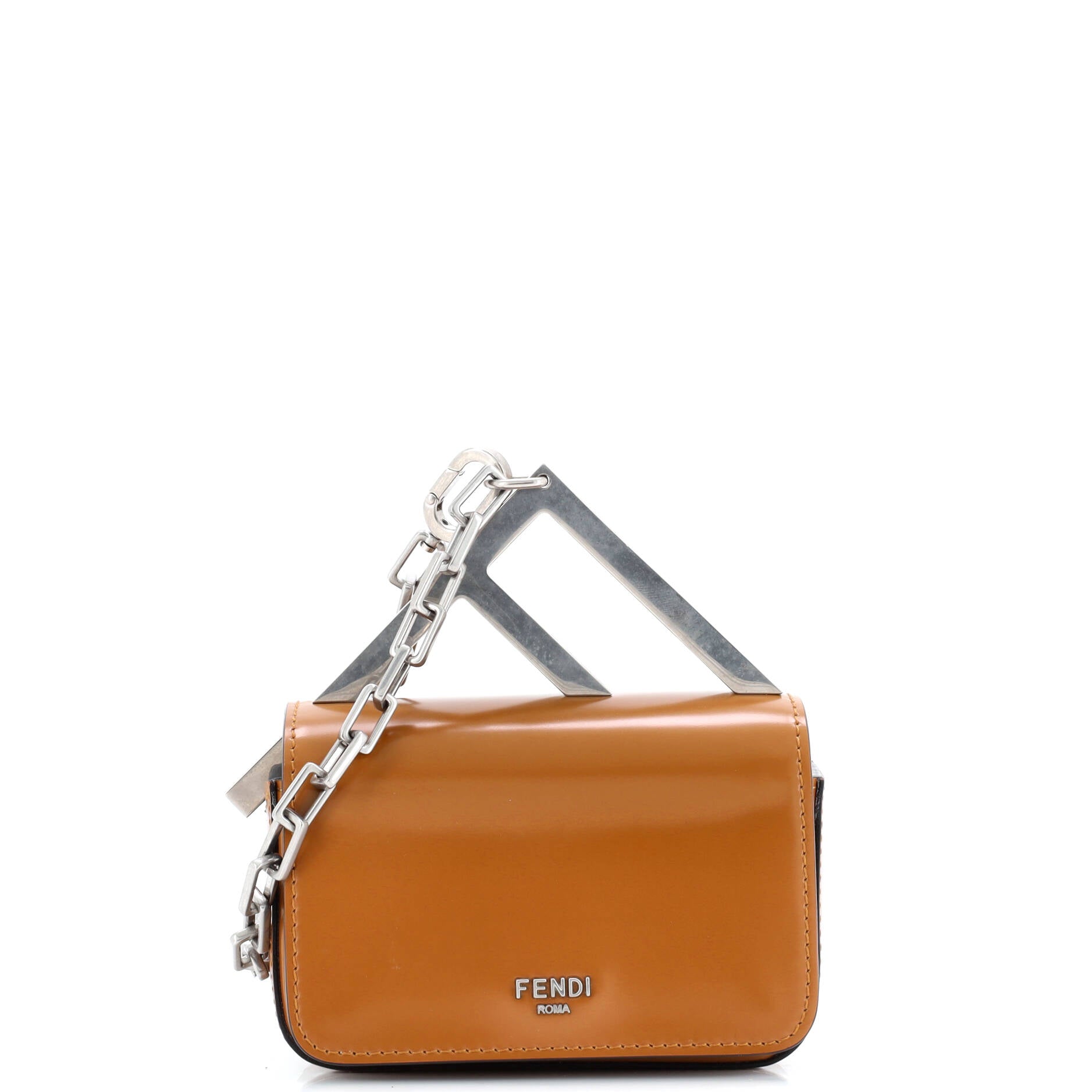 Fendi FF Chain Clutch Bag Leather Nano
