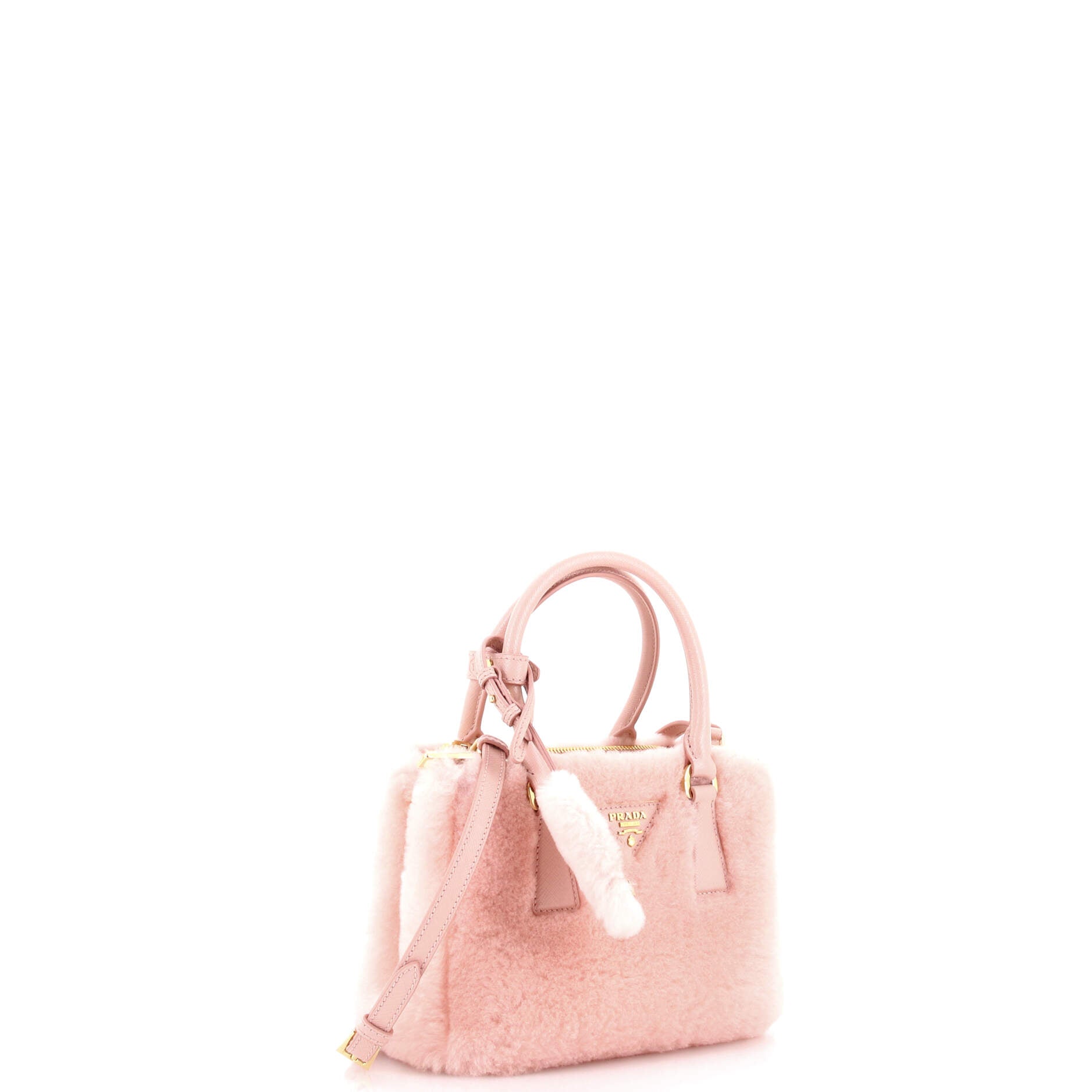 Prada Galleria Double Zip Tote Shearling and Leather Mini