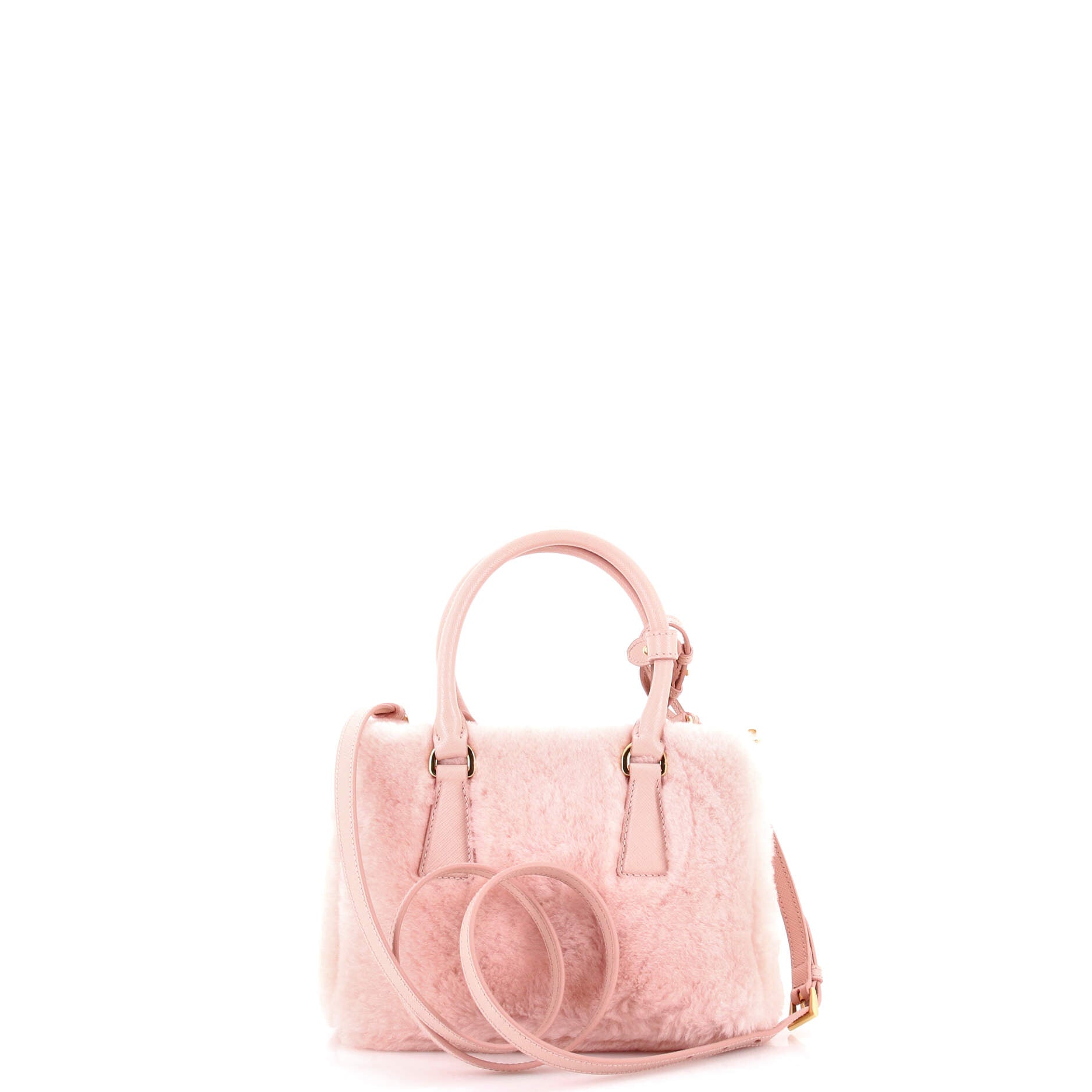 Prada Galleria Double Zip Tote Shearling and Leather Mini