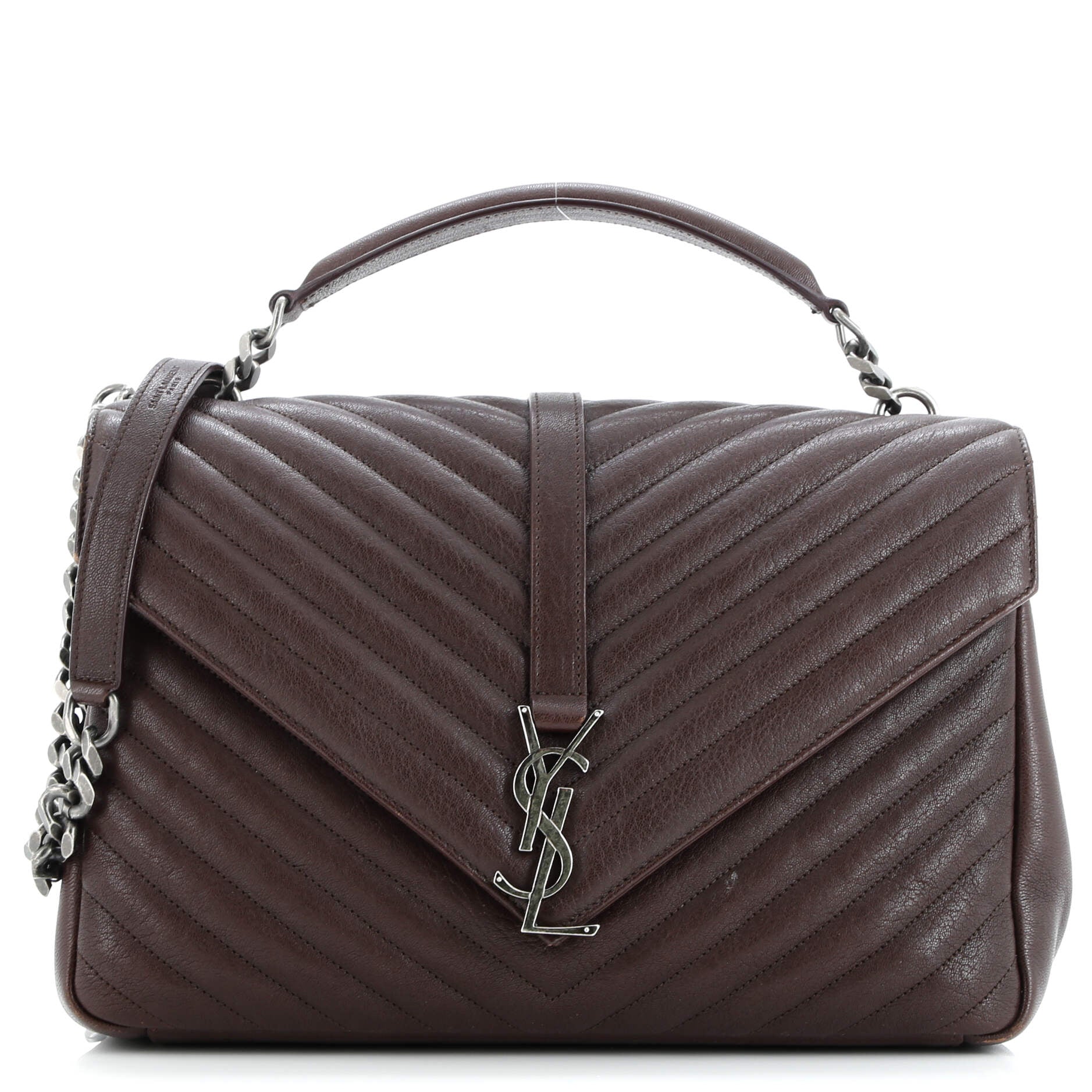 Saint Laurent Classic Monogram College Bag Matelasse Chevron Leather Large