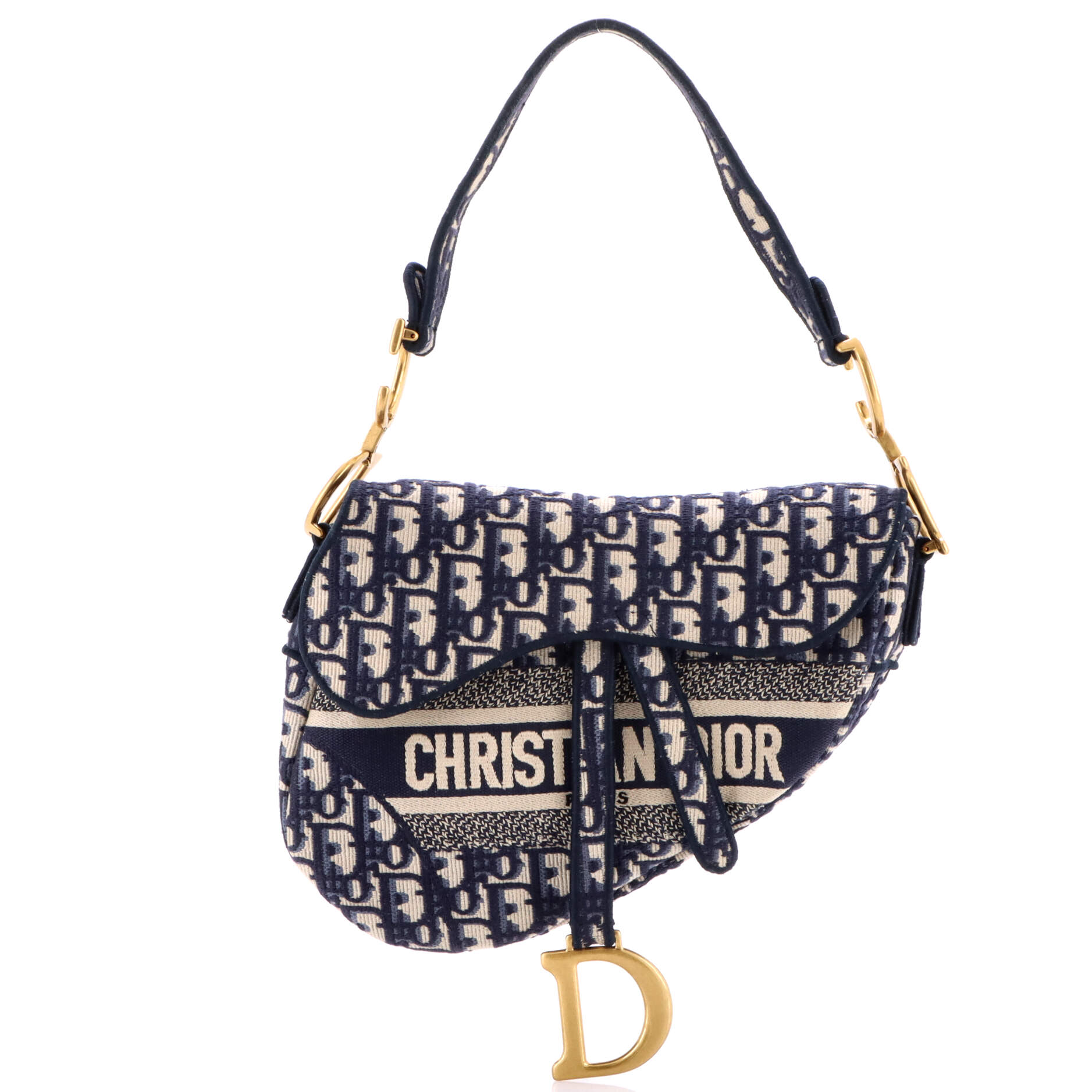 Christian Dior Saddle Handbag Logo Embroidered Oblique Canvas Medium