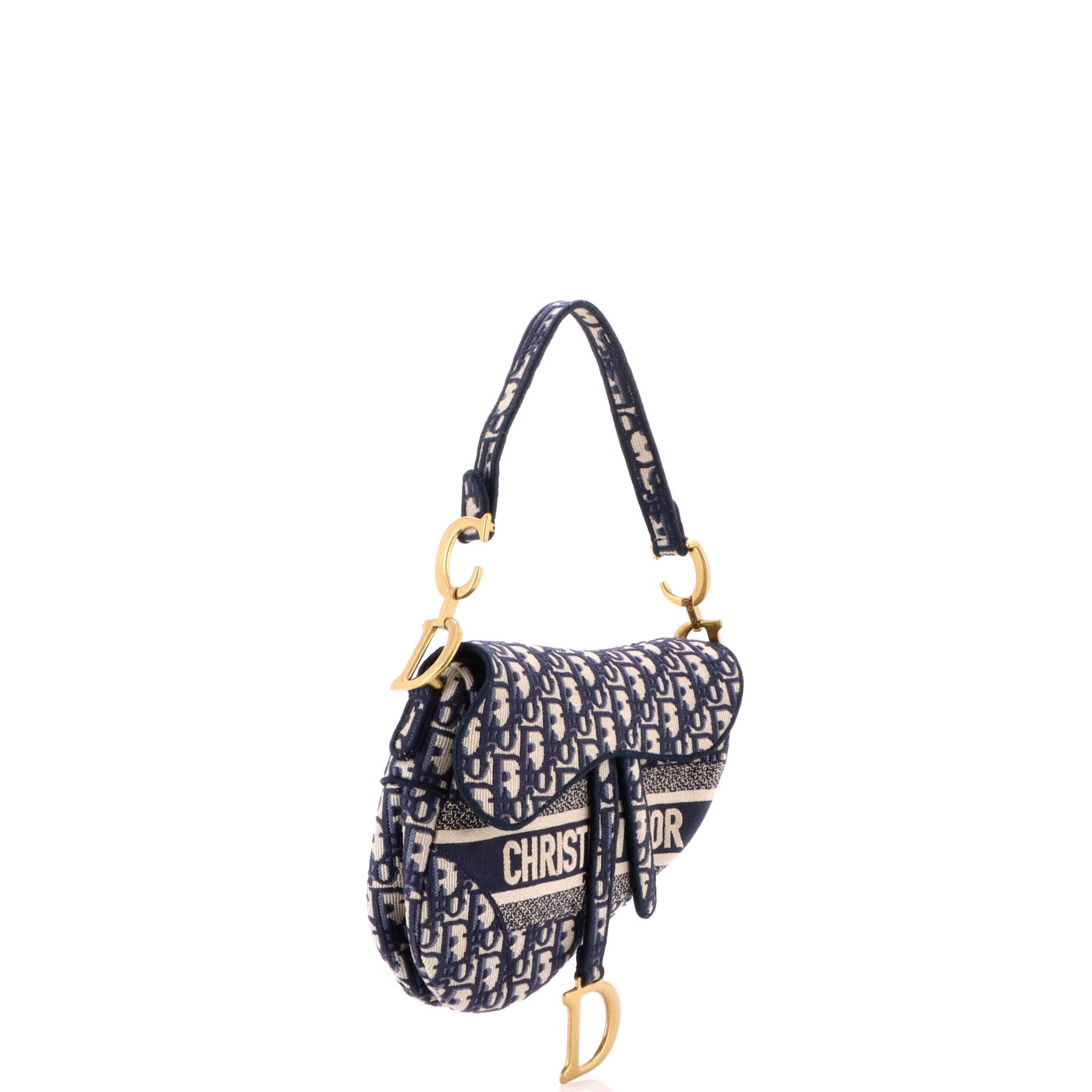 Christian Dior Saddle Handbag Logo Embroidered Oblique Canvas Medium
