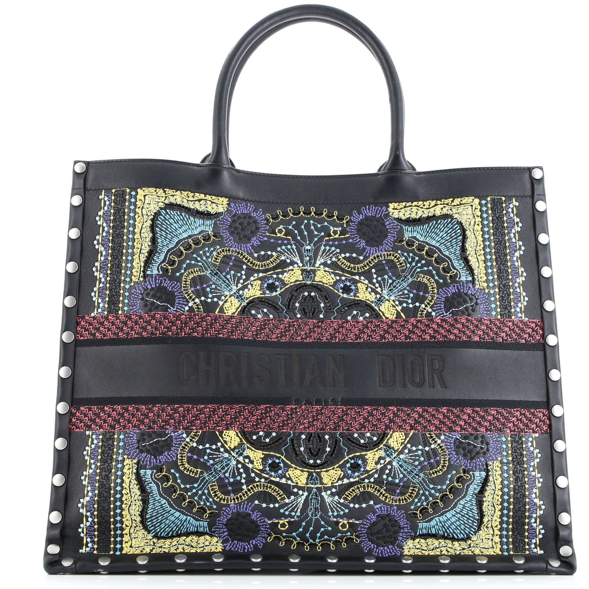 Christian Dior Book Tote Embroidered Studded Leather Large